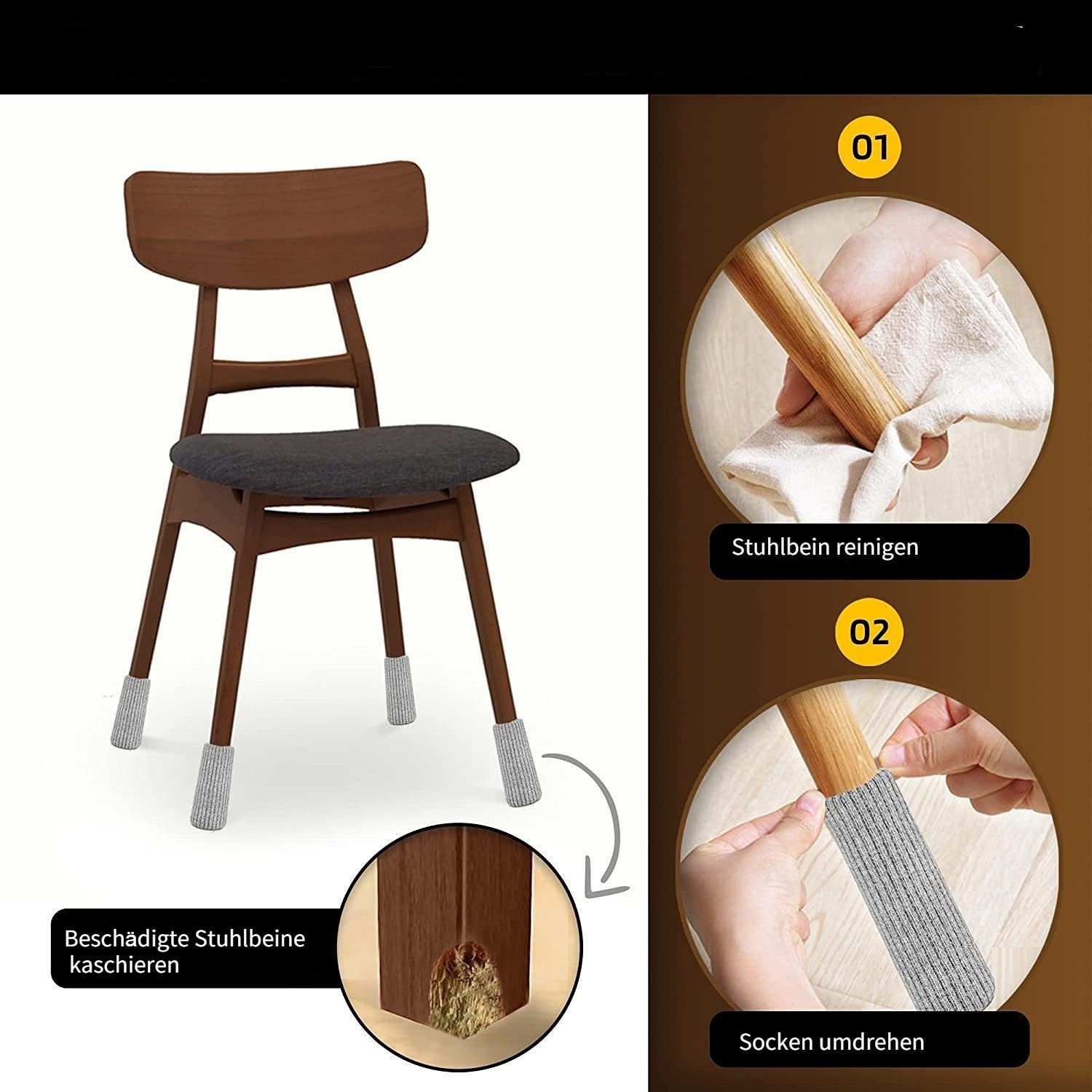 Blusmart Stuhlsocke 12/24-teilige Stuhlbeinkappe, (Hochelastische Möbelsocken, 1 St), Stuhlbeinschoner( Möbel, Stuhlbeine, Tisch) – Bild 5 von 5