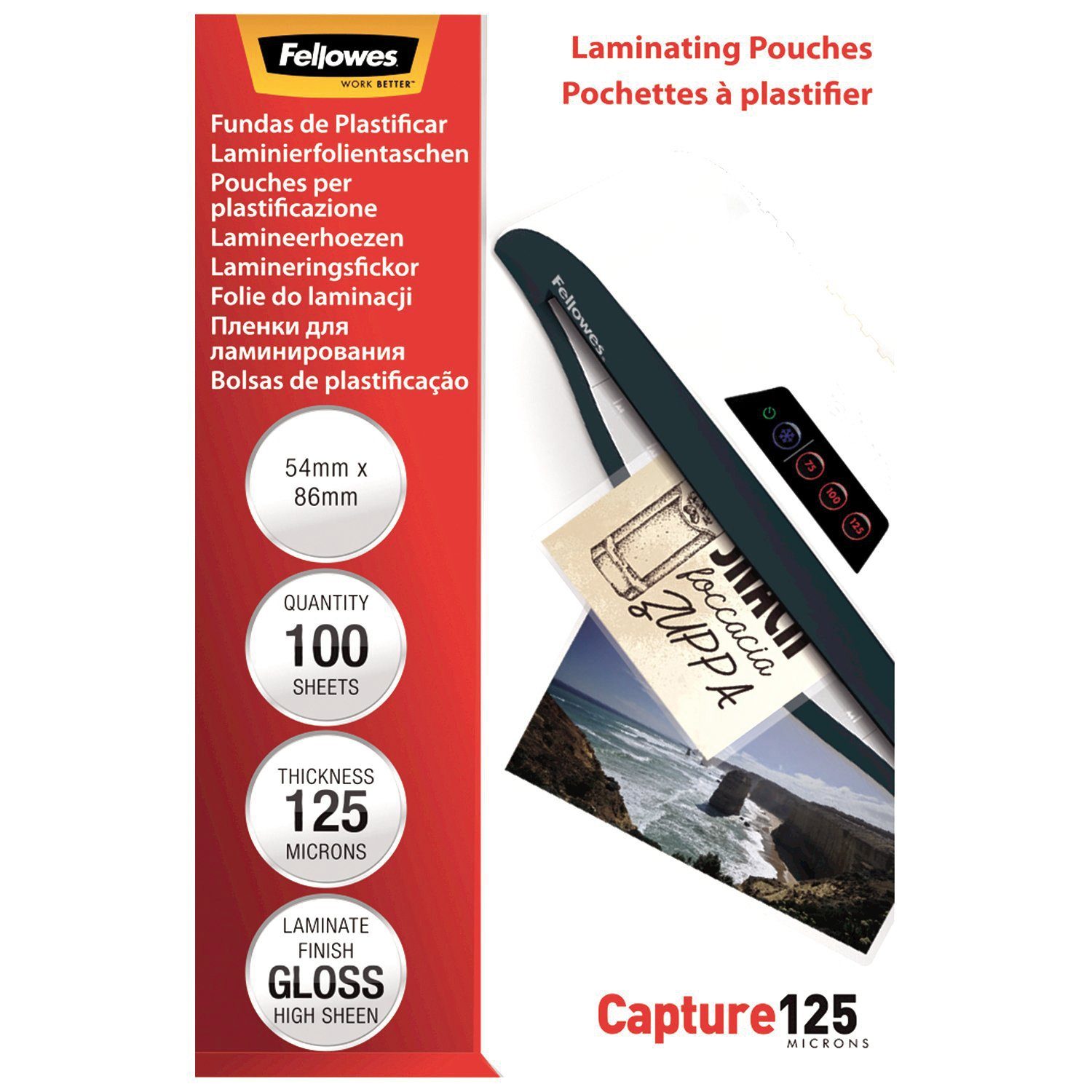 FELLOWES Schutzfolie Fellowes® 53063 Laminierfolie Capture 125mic 54x86mm - 100 Stück, Abgerundete Ecken