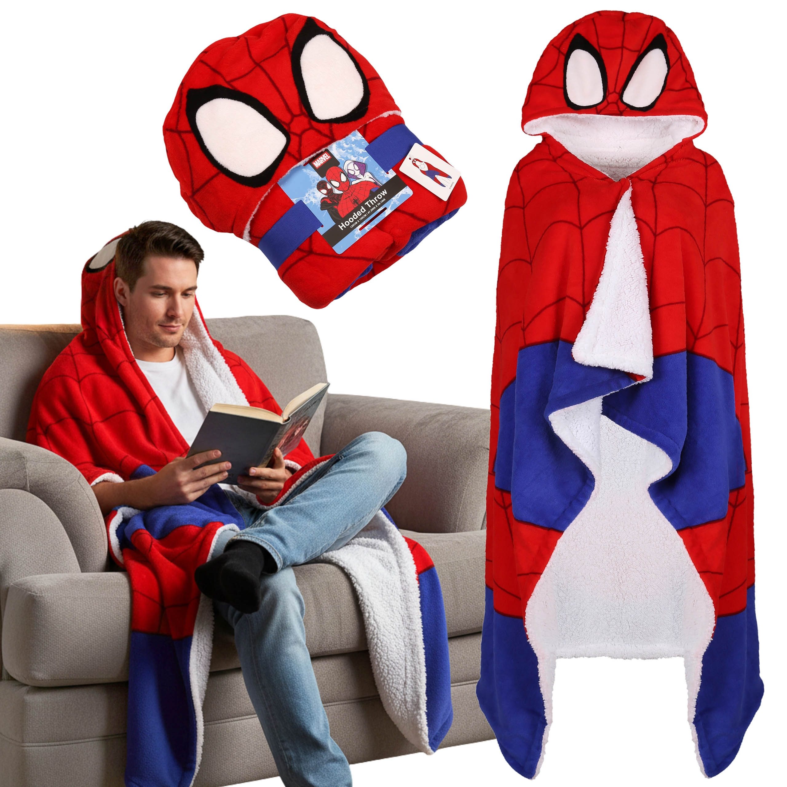 MARVEL Weihnachtspullover MARVEL Spider-Man warme Kapuzendecke SHERPA für Jungen 120x150 cm