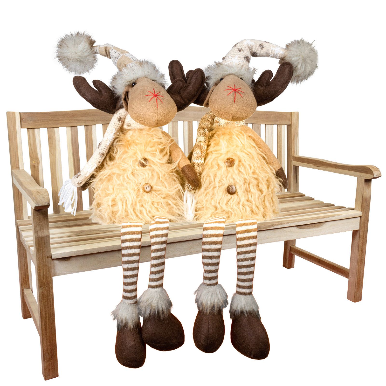 Christmas Paradise Weihnachtsfigur Elch sitzend mit LED 27 cm (65 cm) (Rentier, 2 St., Kantenhocker), Weihnachtsdeko, beige, leuchtet