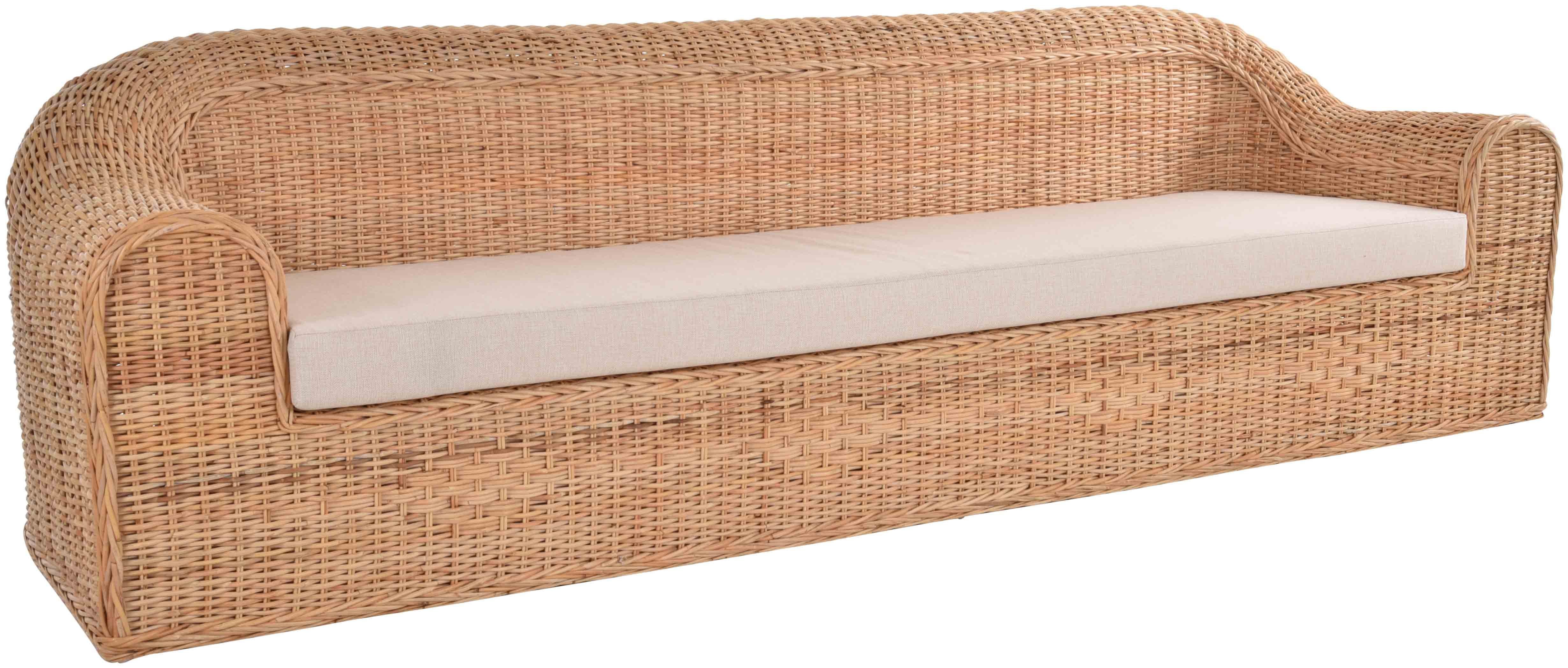 Krines Home Loungesofa Rattansofa Wohnzimmer Couch aus echtem Rattan Lounge Sofa 4-Sitzer, Stabiler Holzrahmen