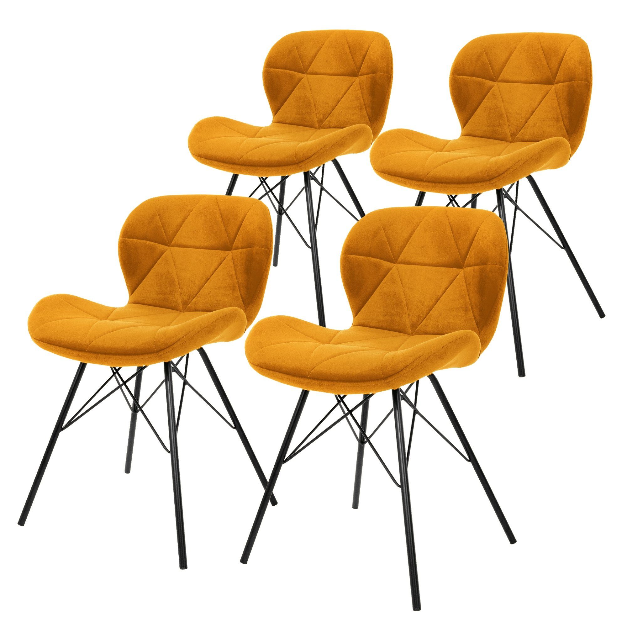 ML-DESIGN Stuhl Esszimmerstühle Küchenstühle Polsterstuhl Wohnzimmerstühle (4er Set), 4er Set Ocker Samtbezug Metallbeine ergonomisch
