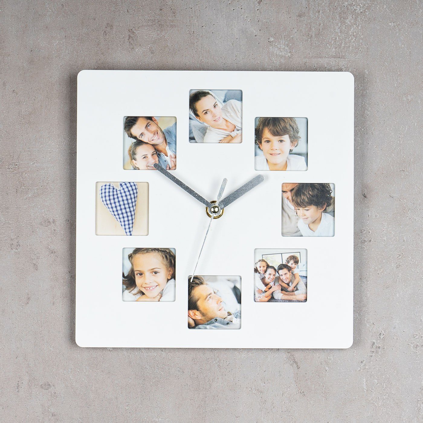 Levandeo® Bilderrahmen Collage, Wanduhr Weiß 21x21cm günstig online kaufen