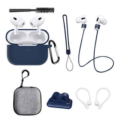 Coonoor Kopfhörer-Schutzhülle Silikonschutz-hülle für Airpods Pro 2 Gen, 8 in 1 Zubehörsatz Airpod, für Apple Uhrenhalter, Schlüsselbund, Putzbürste, Riemen, Zubehörbox