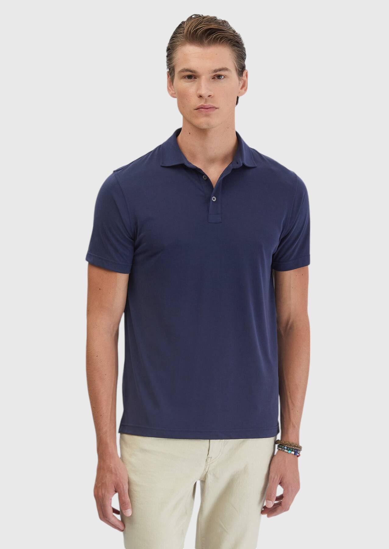 RAMSEY T-Shirt Marineblaues, schlichtes Polo-Shirt