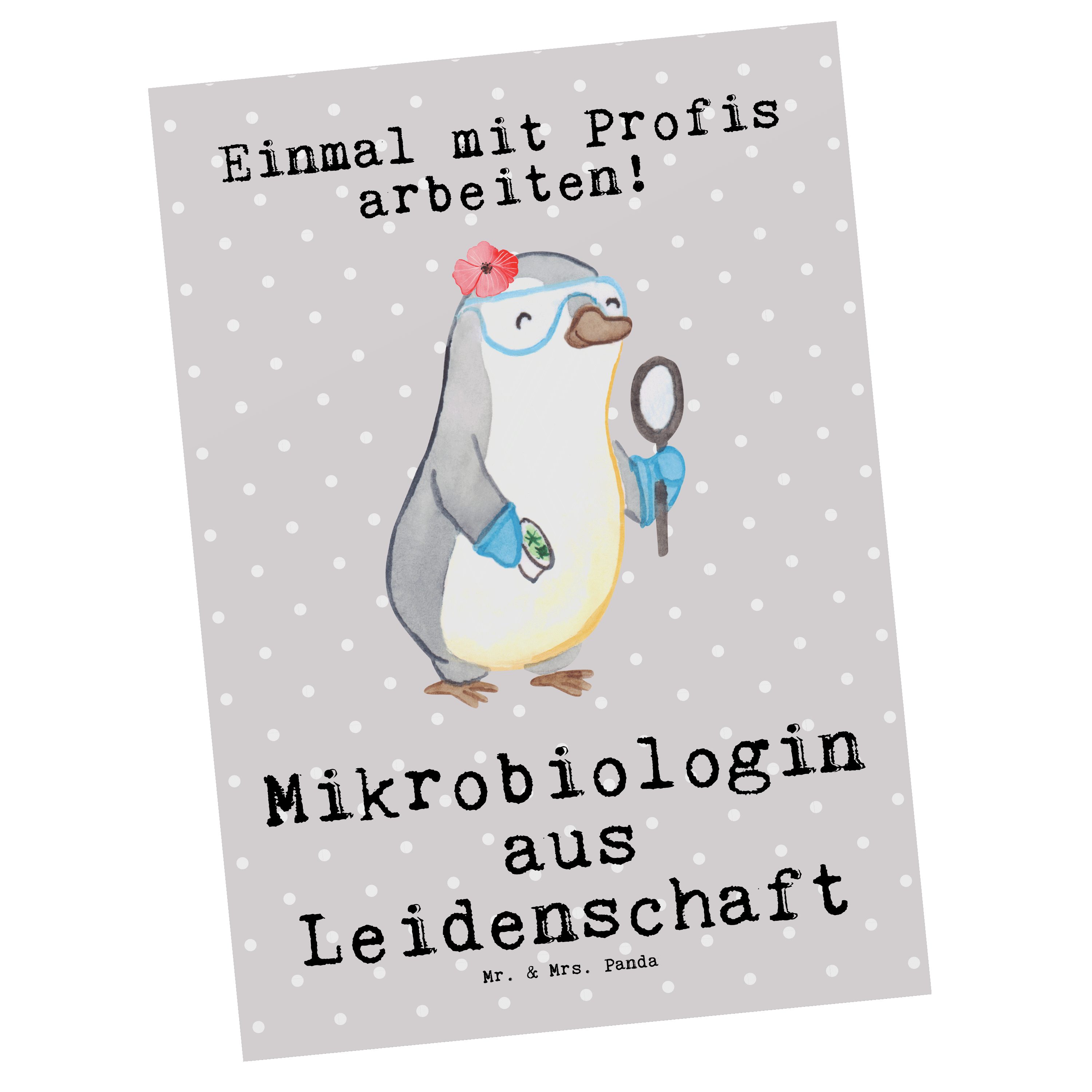 Mr. & Mrs. Panda Postkarte Mikrobiologin aus Leidenschaft - Grau Pastell - Geschenk, Naturwissen
