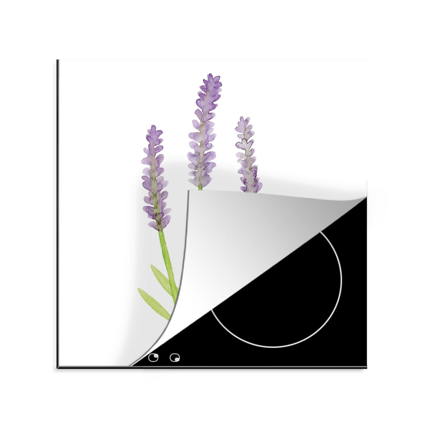 MuchoWow Herdblende-/Abdeckplatte Lavendel - Aquarell - Pflanzen, Vinyl, (1 tlg), 78x78 cm, Ceranfeldabdeckung, Arbeitsplatte für küche