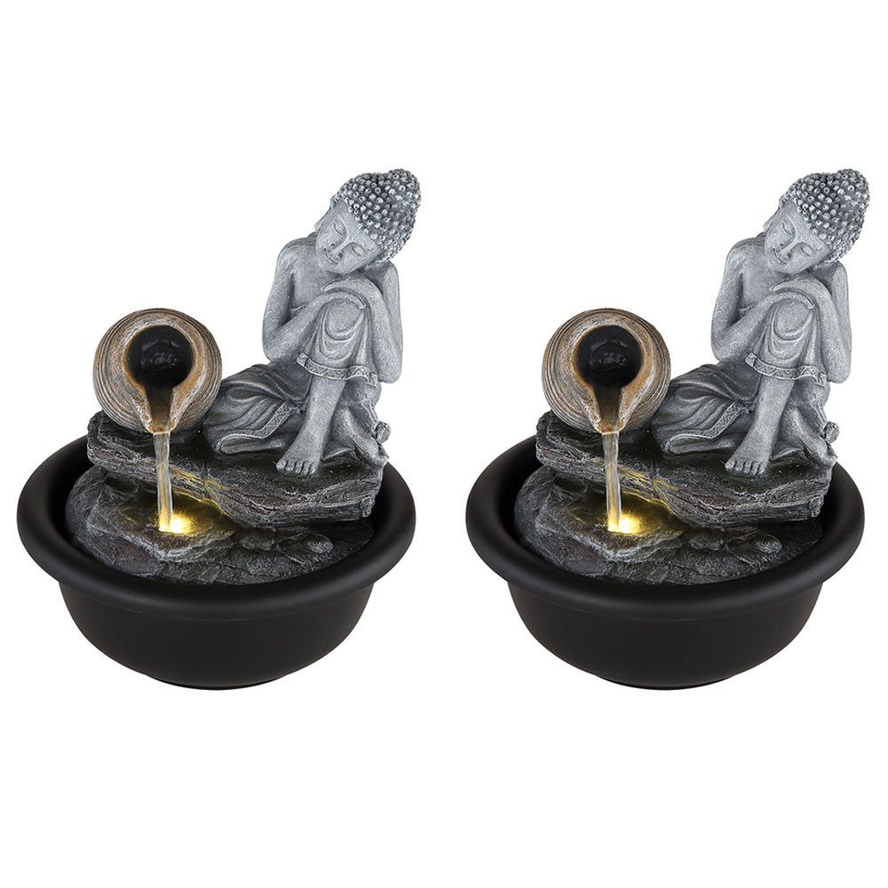 GLOBO LIGHTING Zimmerbrunnen, 2x Buddha Zimmerbrunnen Wasserfall Springbrunnen Deko LED H 19 cm