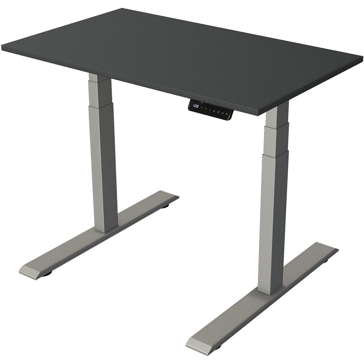 KERKMANN Schreibtisch Move 2, elektrisch höhenverstellbar bis 127 cm, T-Fuß, Breite 100 cm silberfarben/anthrazit | grau