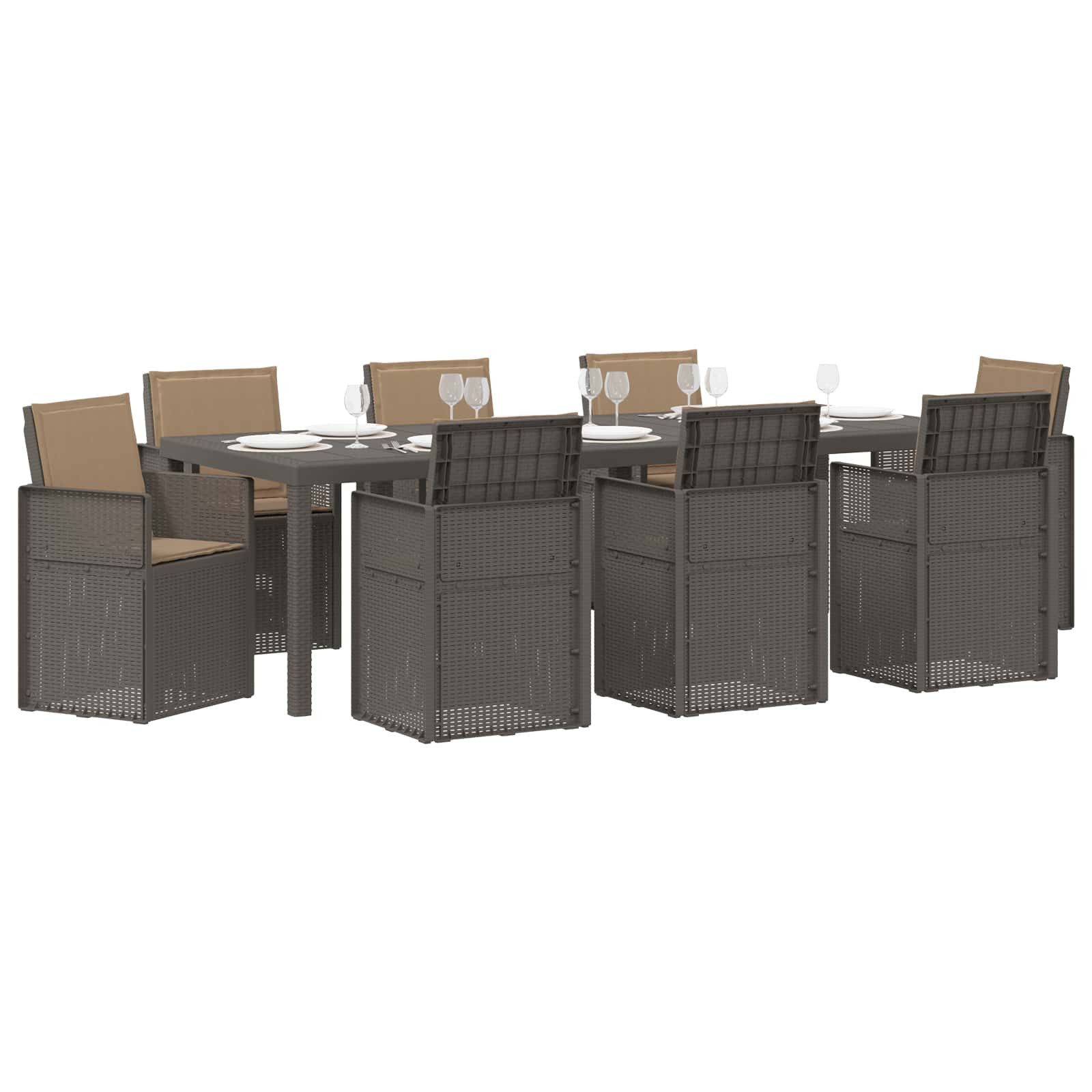 vidaXL Gartenlounge-Set Garten Essgruppe mit Kissen 9 pcs Hellgrau und Taupe PP, (9-tlg)