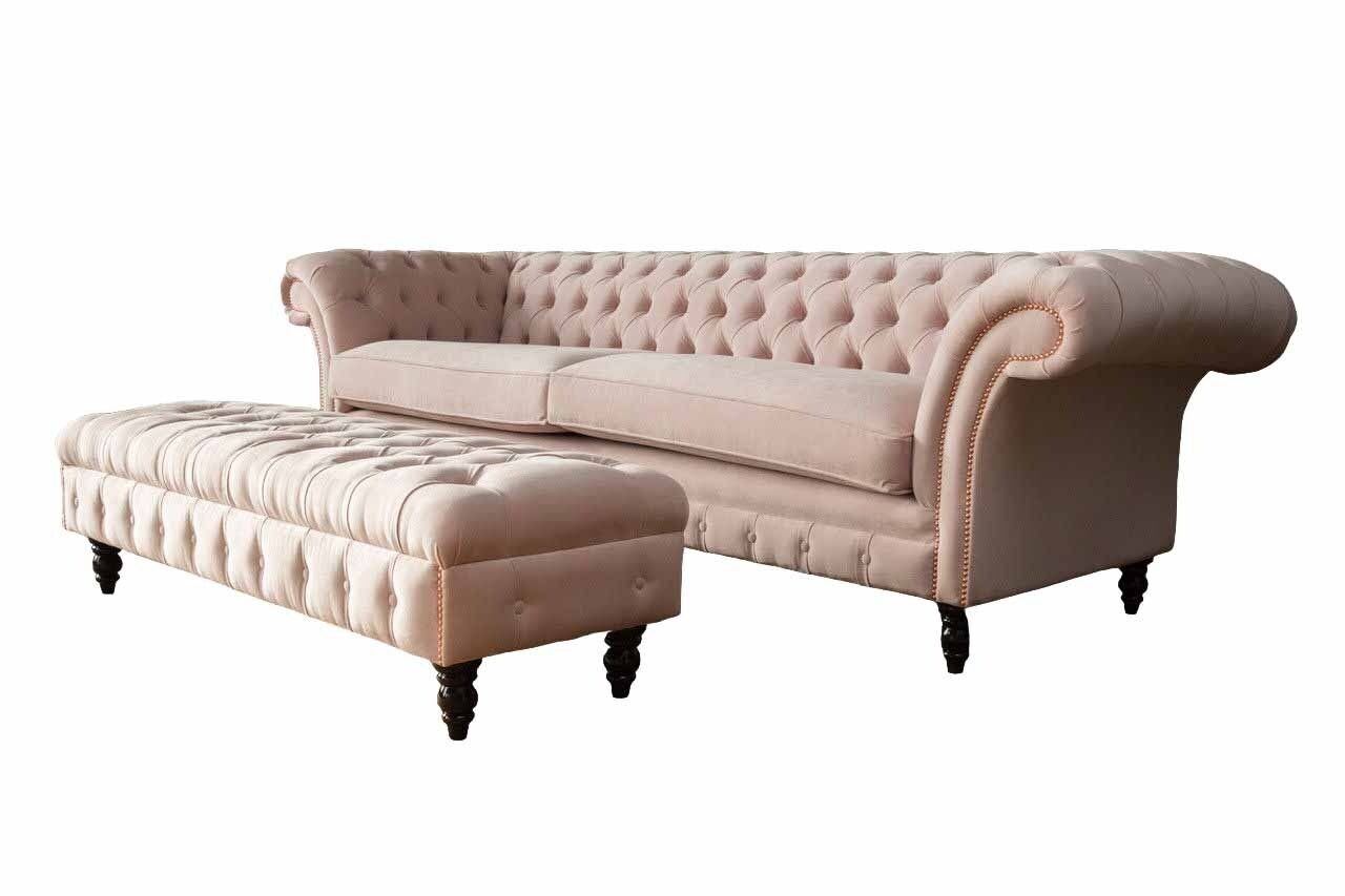 JVmoebel Sofa Sofa 4 Sitzer Hocker Couch Polster Chesterfield Sitz Textil Stoff Neu, Made in Europe