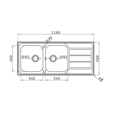 Pyramis Edelstahlspüle Pyramis Einbauspüle Athena Extra(116x50) 2 B 1 D Edelstahl poliert, 116/50 cm