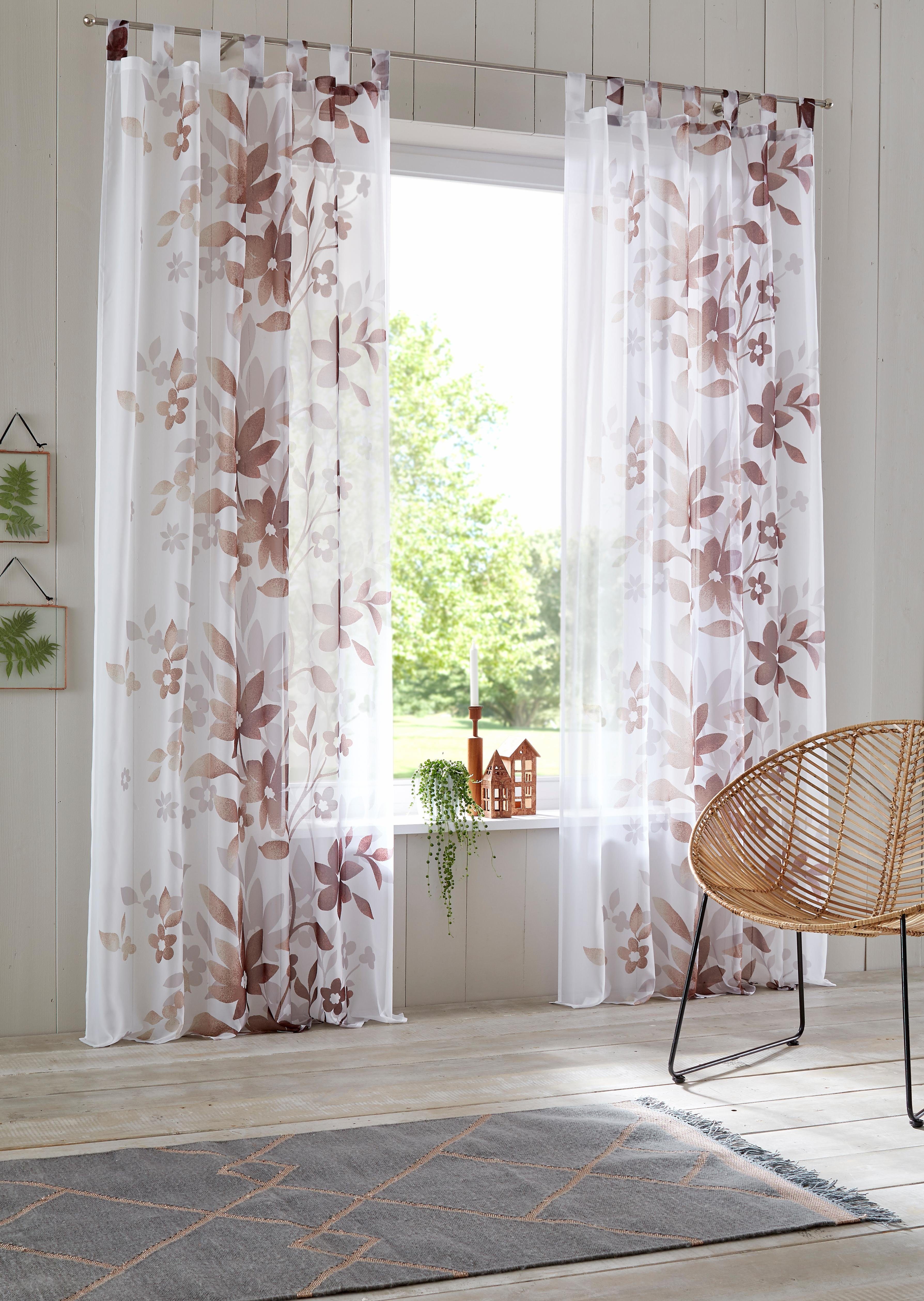 Gardine Ina, Home bedruckt, (2 Schlaufen affaire, transparent, einseitig St), Voile, transparent, Voile braun