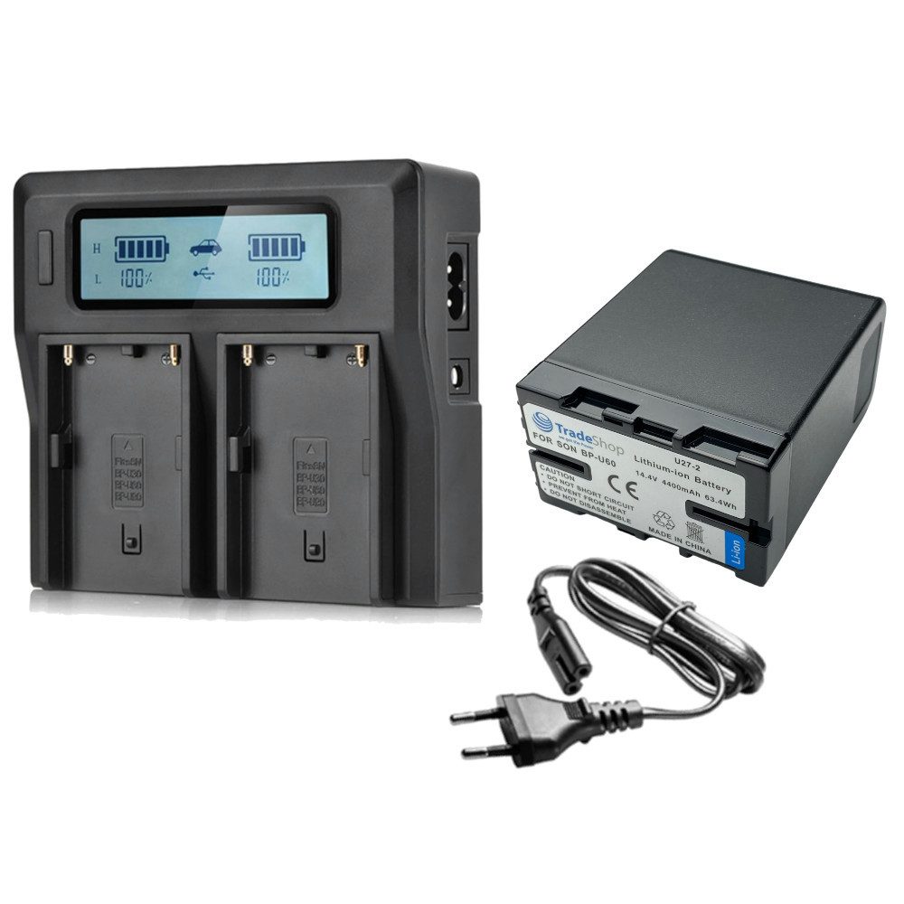 Trade-Shop Dual LCD USB Ladegerät + Kamera-Akku (2 St), Passend für Sony PMW-280, PHU-120K, PMW-300, PXU-MS240, PXW-FS5