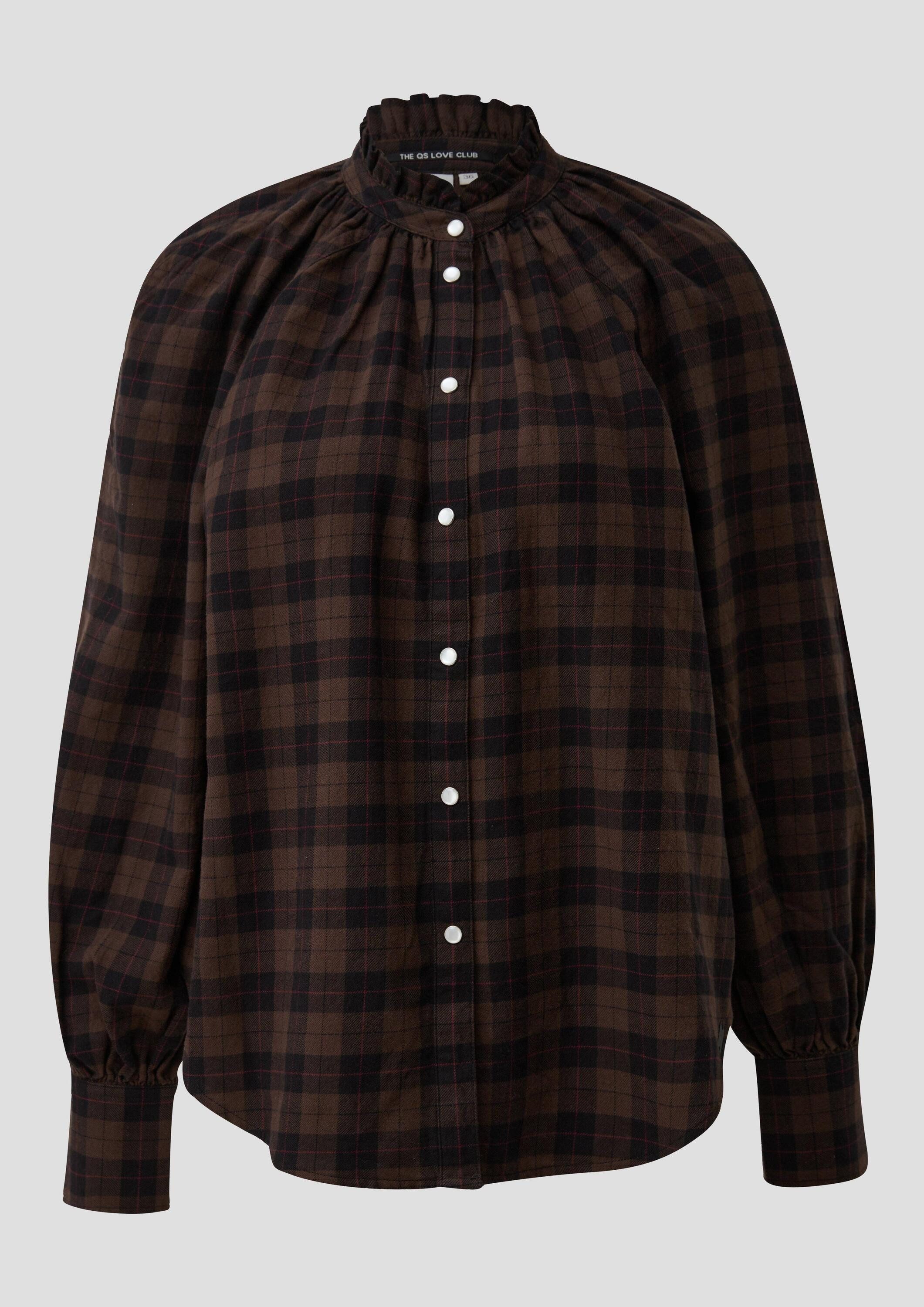 QS Langarmbluse Bluse Karobluse mit Raglanärmel und Rüsche am Stehkragen