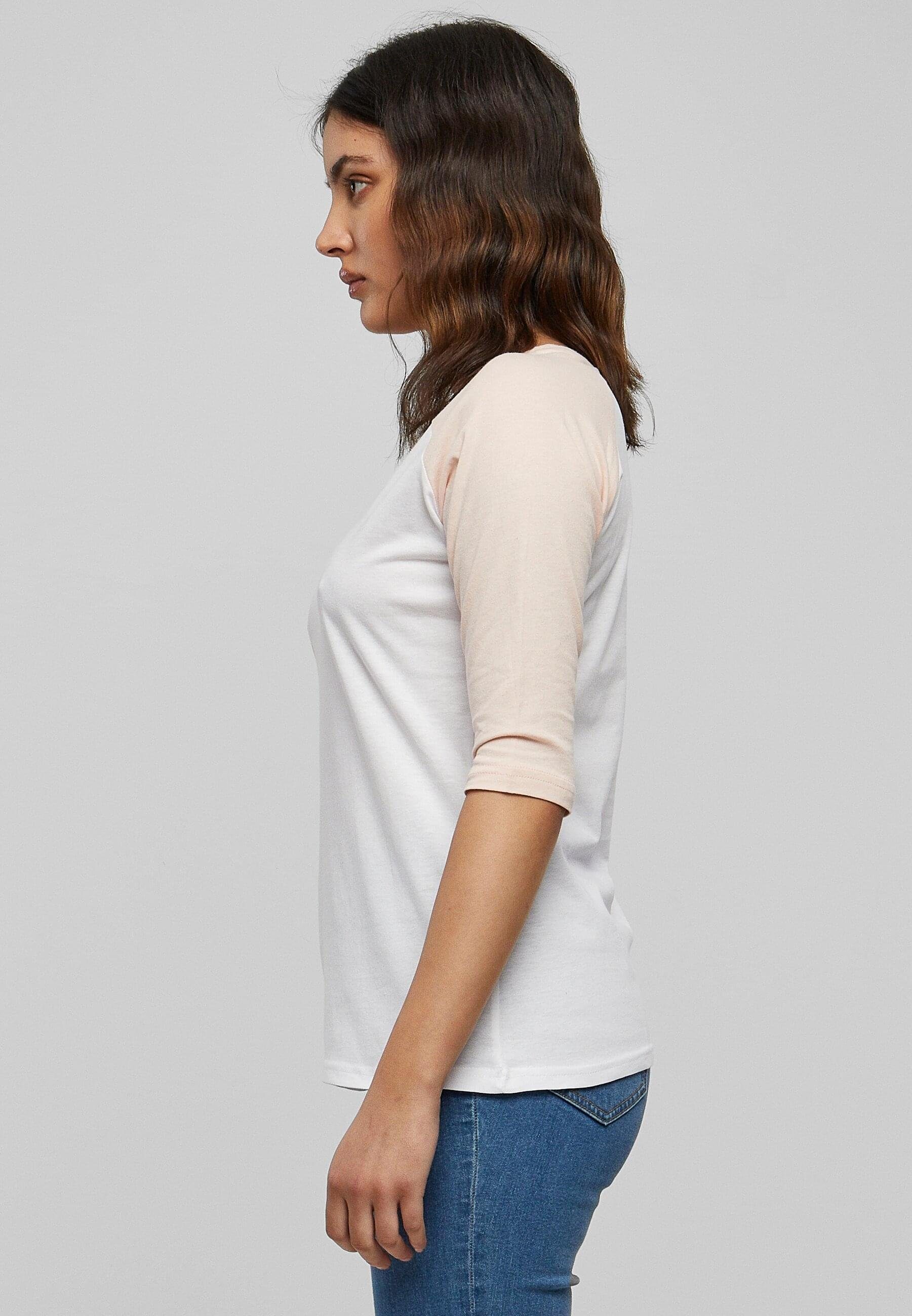 Contrast URBAN CLASSICS Ladies Raglan (1-tlg) Tee 3/4 Damen white/pink Kurzarmshirt