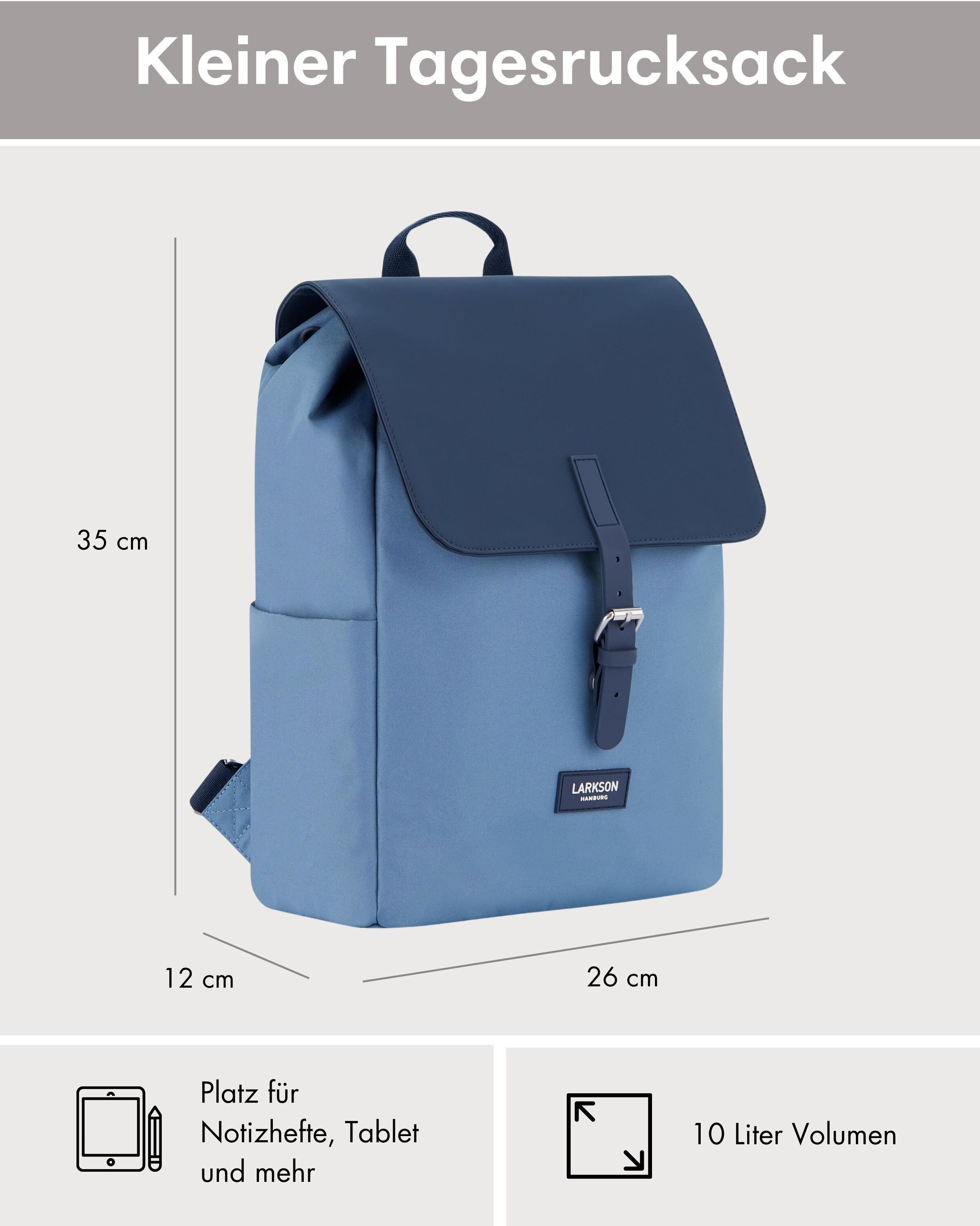 LARKSON Cityrucksack Ida Laptop Rucksack Damen Herren Klein Elegant (1-tlg), Anti Diebstahl Seitentasche, Laptopfach, Wasserabweisend