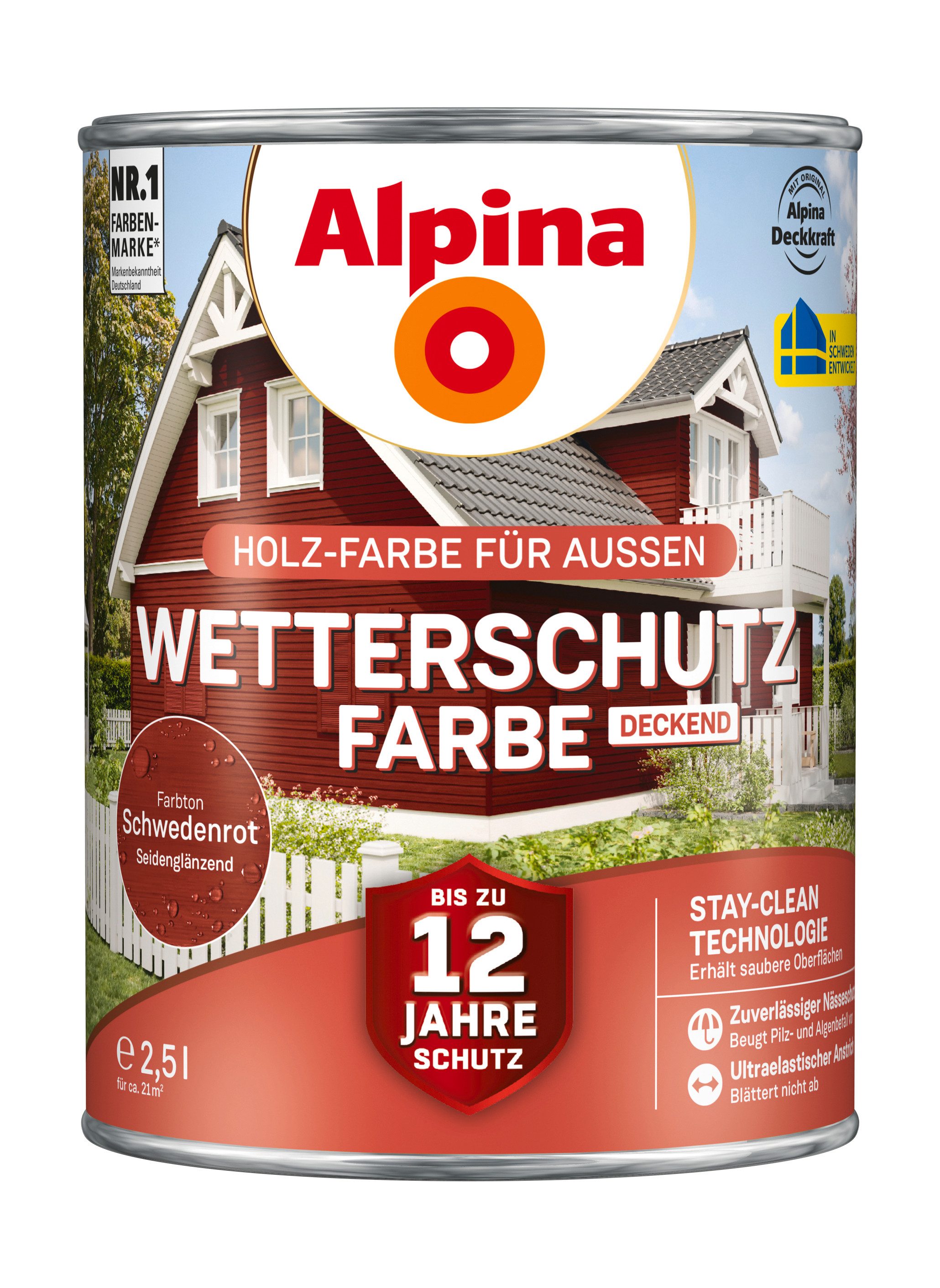 Alpina Holzschutzlasur Alpina Wetterschutz-Farbe deckend seidenmatt