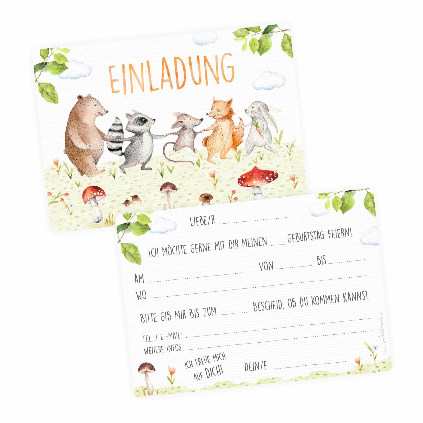 nikima Einladungskarten 10 Einladungskarten Tierfreunde für Kindergeburtstag