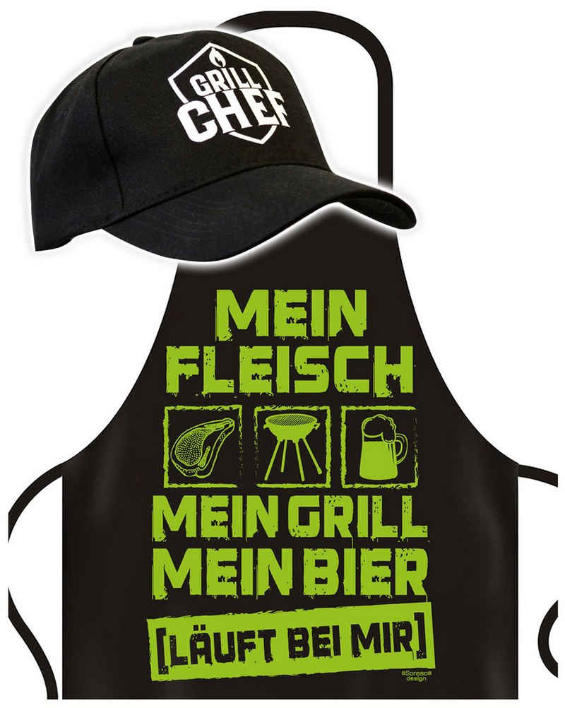 Soreso® Grillschürze Geburtstag Geschenk Kochschürze plus Base Cap für Männer - Vater - Vatertags-geschenk Weihnachtsgeschenk, (Spar-set, Grillset bestehend aus Grillschürze und Baseball-Cap), Robust & Elegant, Edel und mit Liebe verarbeitet