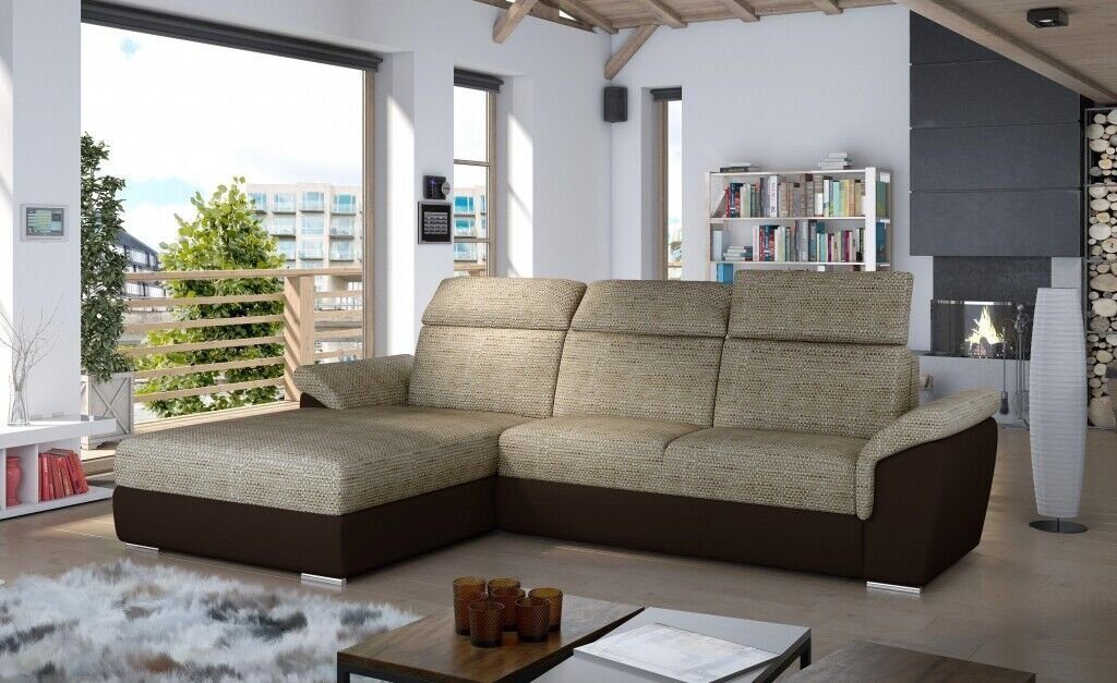 JVmoebel Ecksofa Graues L-Form Sofa Mit Bettfunktion Luxus Designer Ecksofa Eckcouch, Made in Europe Beige/Braun