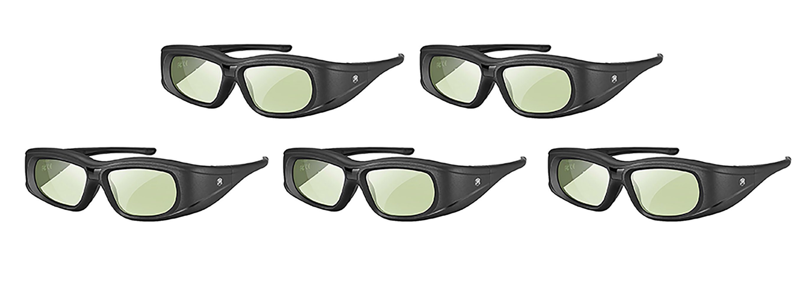 TPFNet 3D-Brille Aktive Shutterbrille für Bluetooth / RF 3D TVs, Samsung, Panasonic, Epson, etc. - wiederaufladbar - Schwarz - 5 Stück
