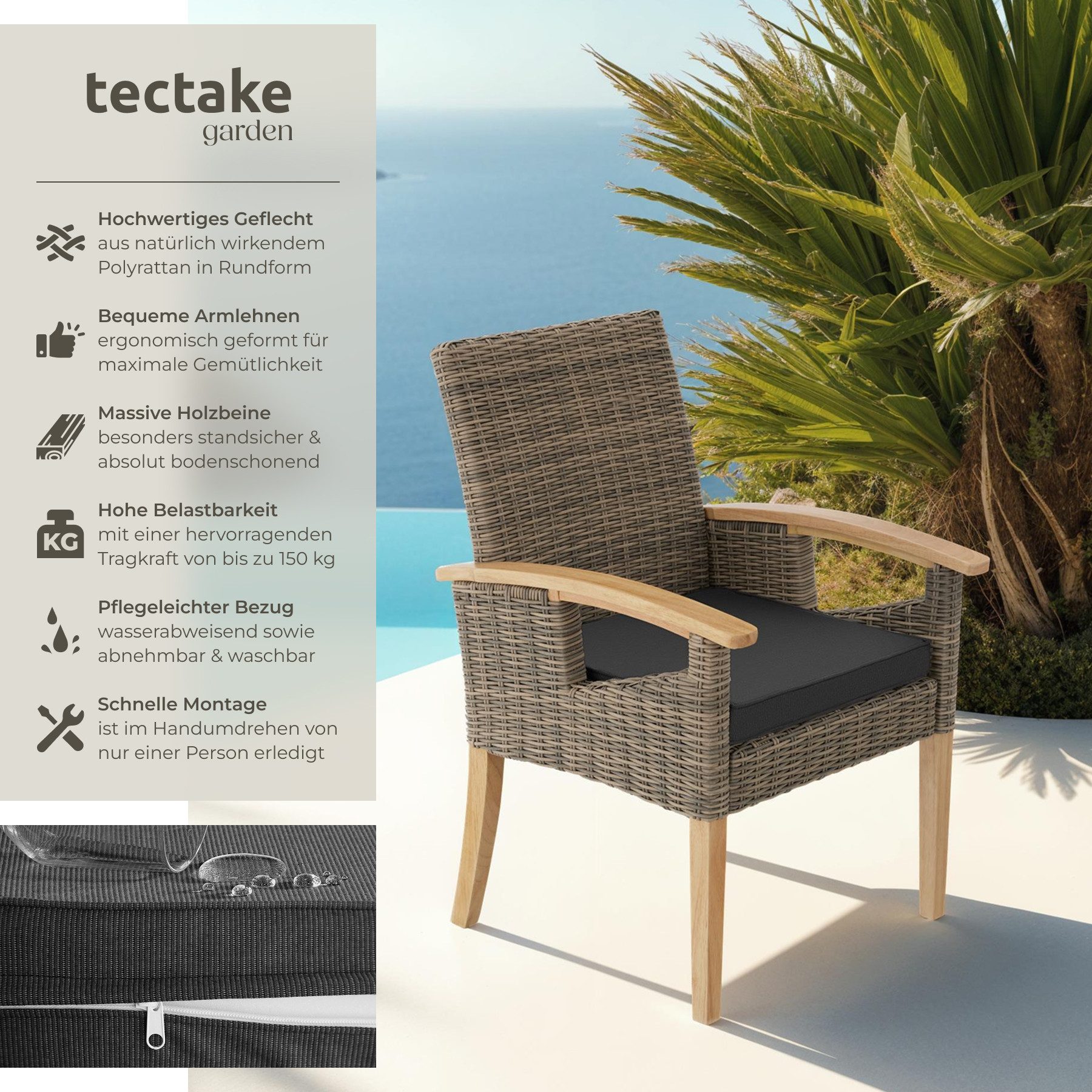tectake Rattanstuhl Rattan Stuhl (Set, 1 günstig online kaufen