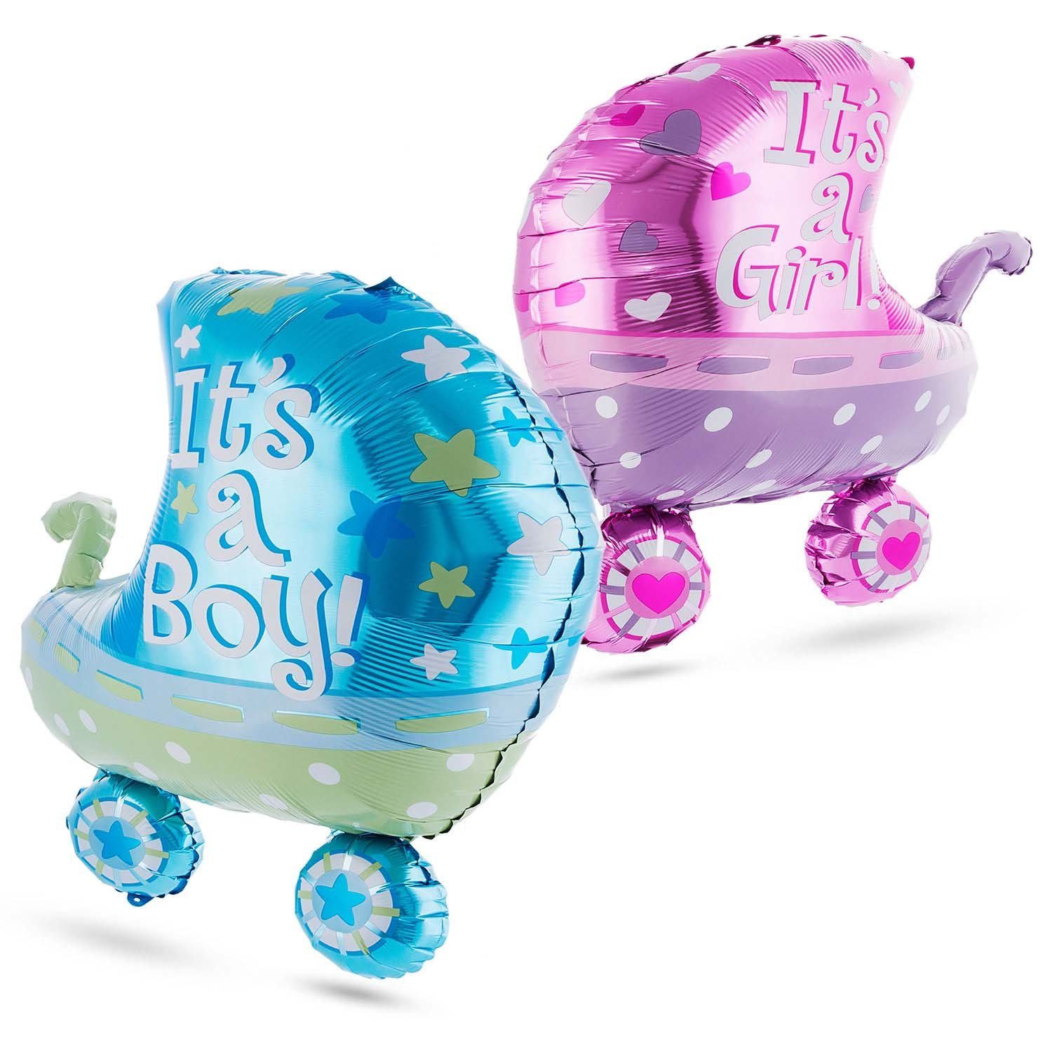 Goods+Gadgets Folienballon Baby Shower Luftballon Kinderwagen, XXL Helium-Ballon 75 cm