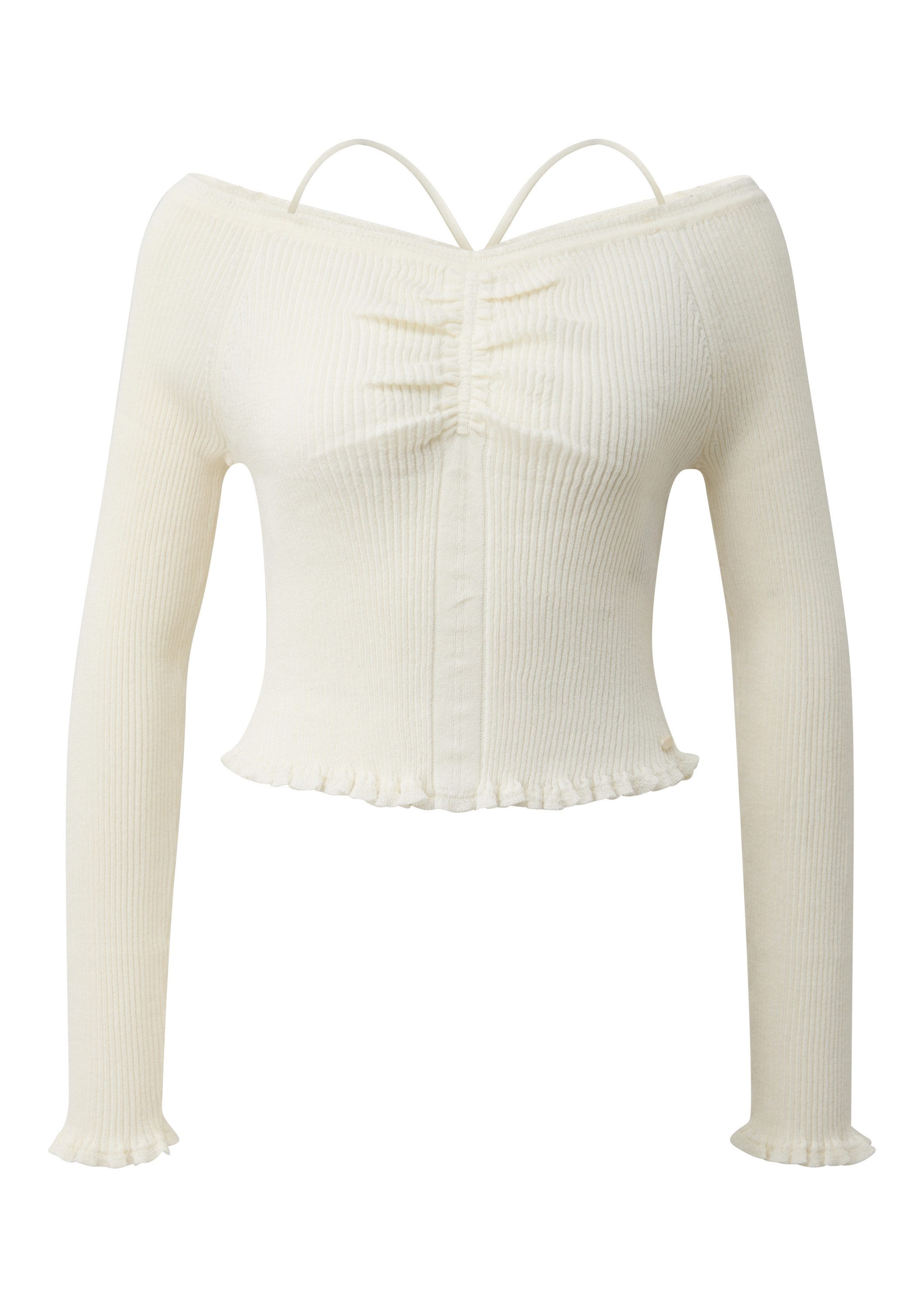 QS Longpullover Strickpullover Pullover mit Raffung