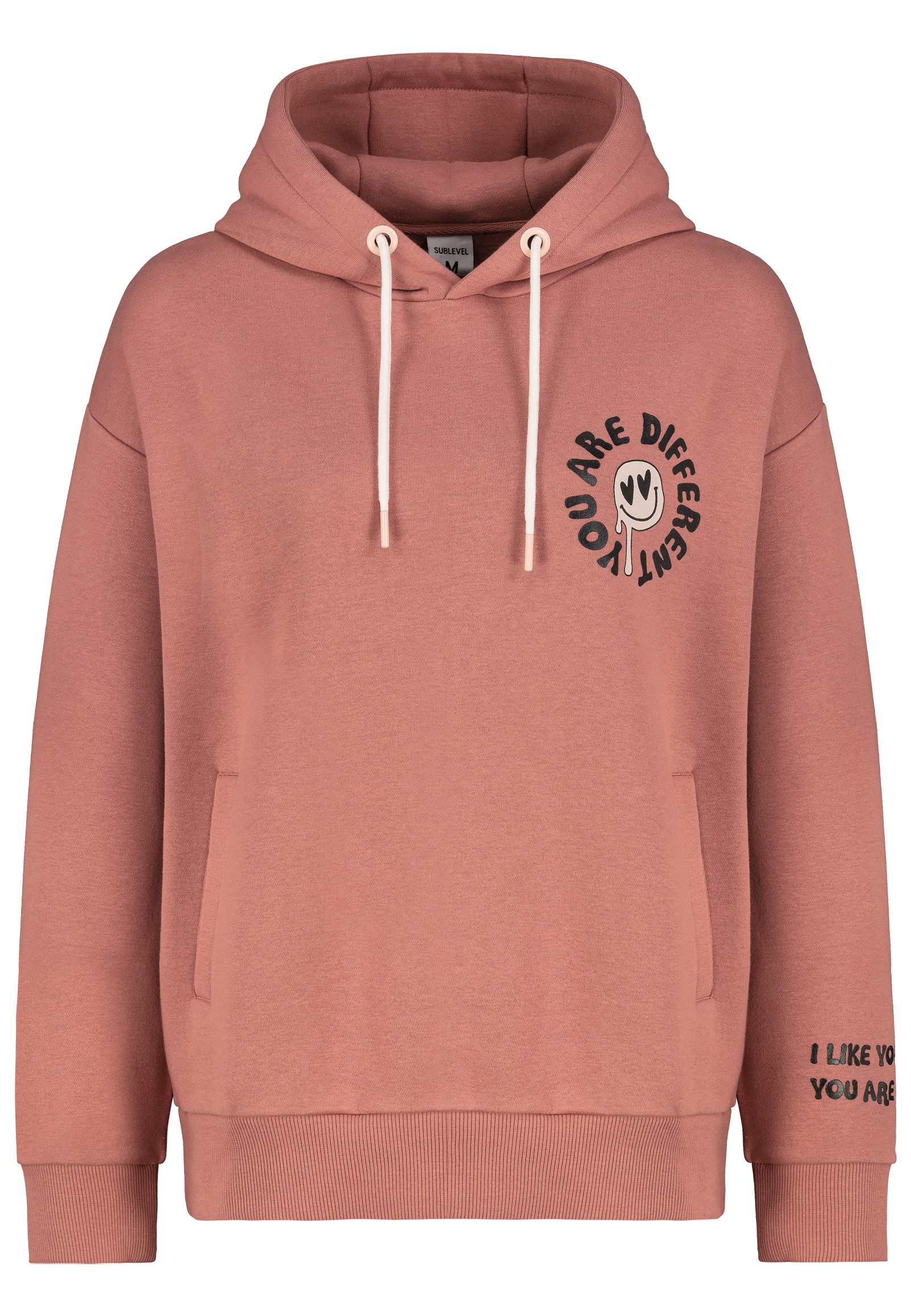 SUBLEVEL Kapuzenpullover Kapuzensweatshirt Backprint Sweater, Kapuzensweatshirt mit seitl. Eingrifftaschen