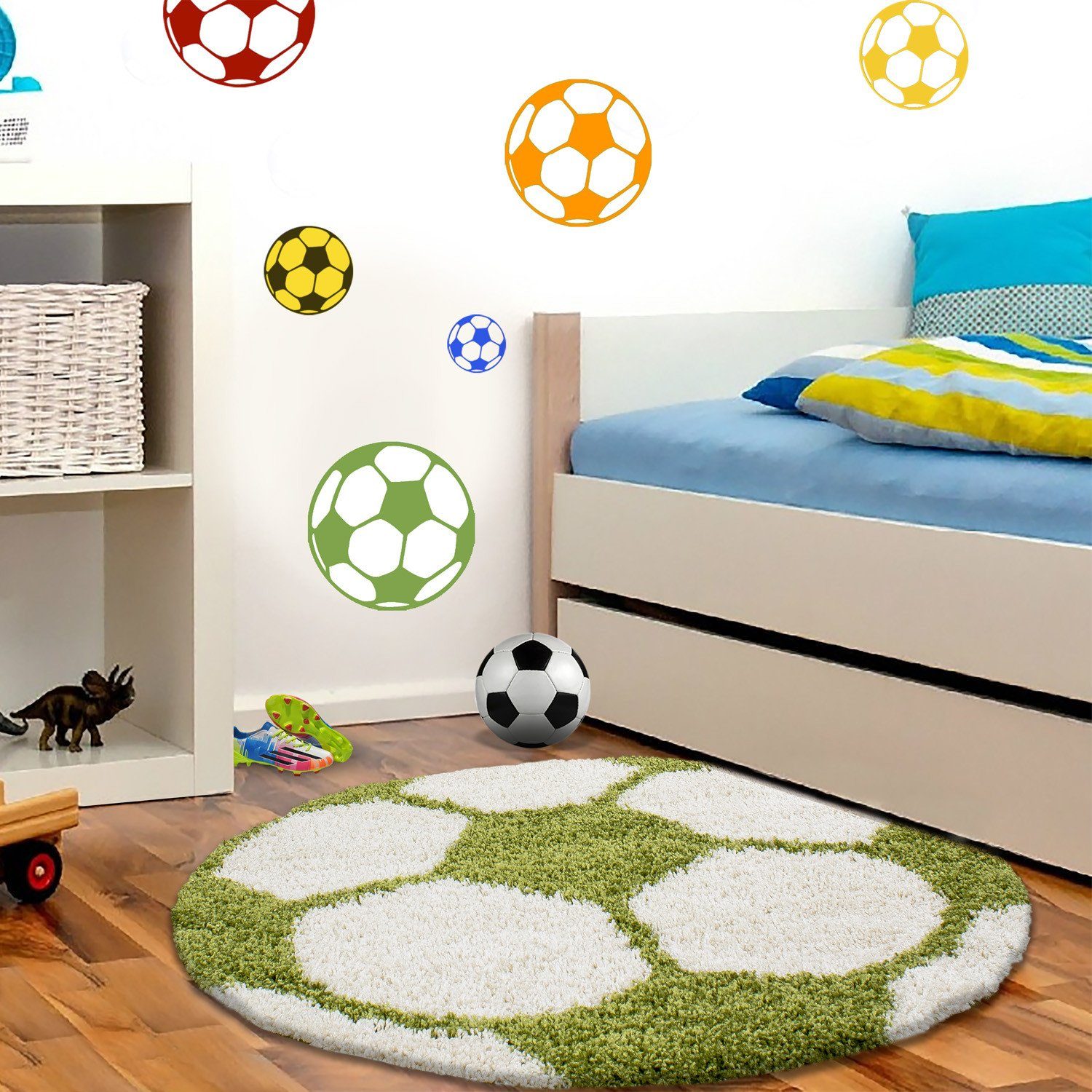 Stilvoll Günstig Kinderteppich für Spiel-Kinderzimmer Fußball-Design für Jungs und Mädchen, Rund, Höhe: 30 mm