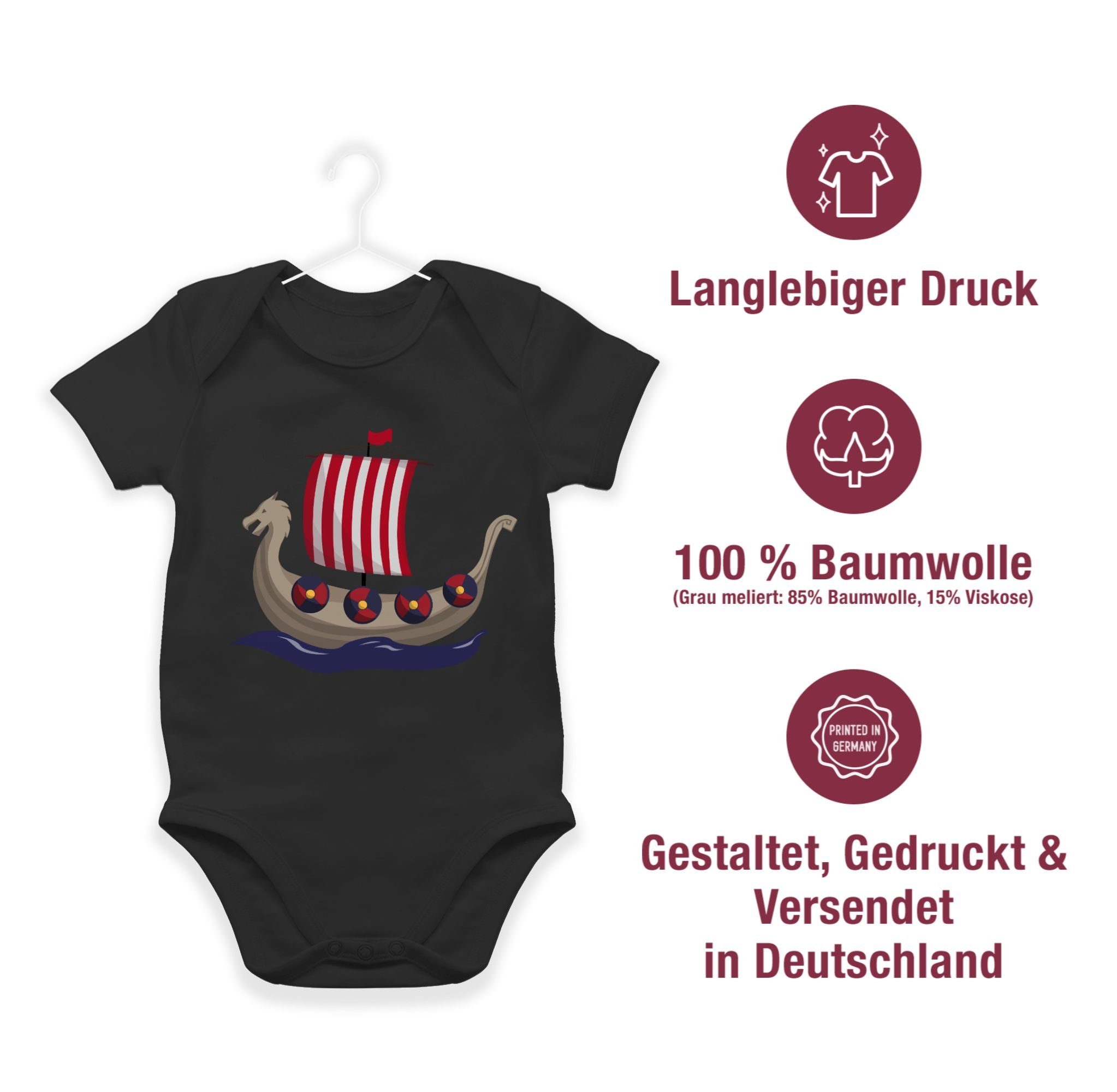 2 Walhalla & Schwarz Baby Wikinger-Schiff Wikinger Shirtbody Shirtracer