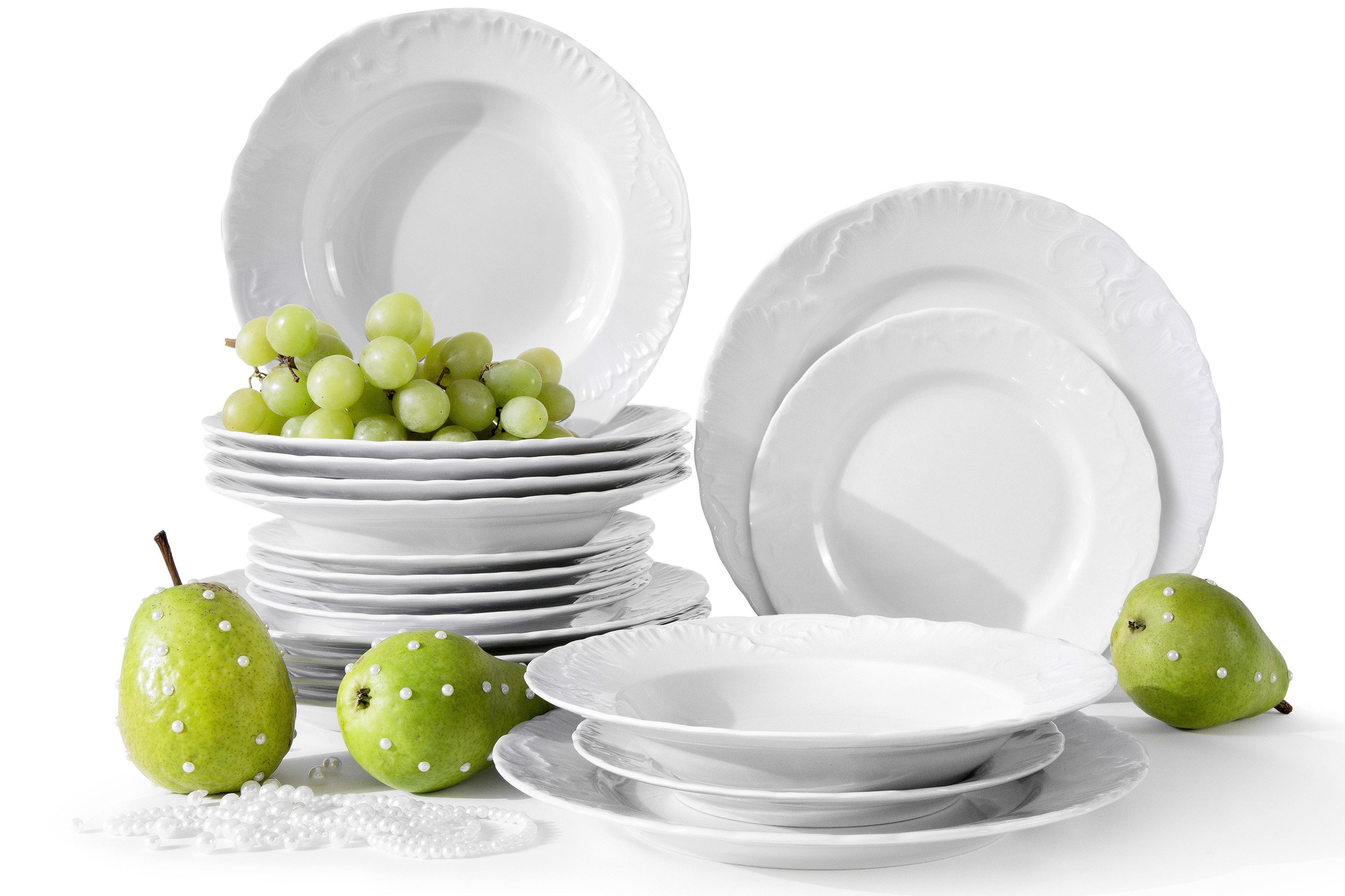 KONSIMO® Tafelservice CMIELOW ROCOCO Geschirrset, Hochwertiges Premium-Porzellan (18-tlg), 6 Personen, Porzellan, mit eleganten Verzierungen, spülmaschinengeeignet, mikrowellengeeignet