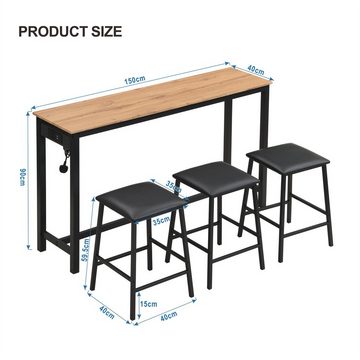 Flieks Essgruppe, (Set, 4-tlg., wiederaufladbar Tisch mit Dreilochsteckdose und 2 USB), Esstisch mit 3 Esszimmerstühle Bartisch Barhocker Bargruppe