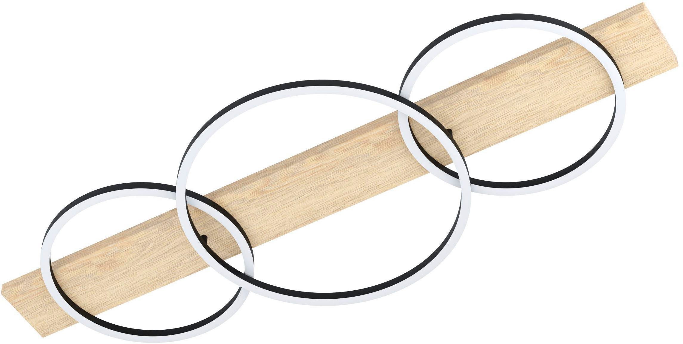 EGLO Deckenleuchte Boyal Deckenlampe, FSC zertifiziert, Flurlampe, Wohnzimmerlampe, Lampe, LED fest integriert, Warmweiß, Wand-/Deckenleuchte - L101 x B40 x H9,5 cm - schwarz, braun rustikal