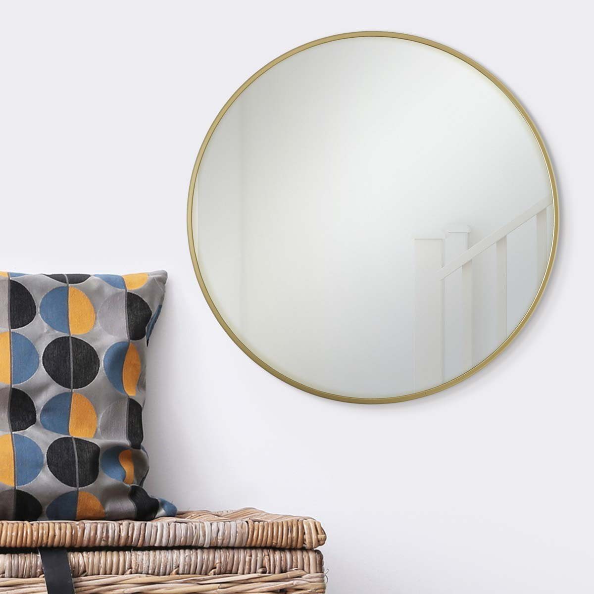 schmaler Spiegel PHOTOLINI Metallrahmen, Gold mit eleganter Rahmen rund Wandspiegel,