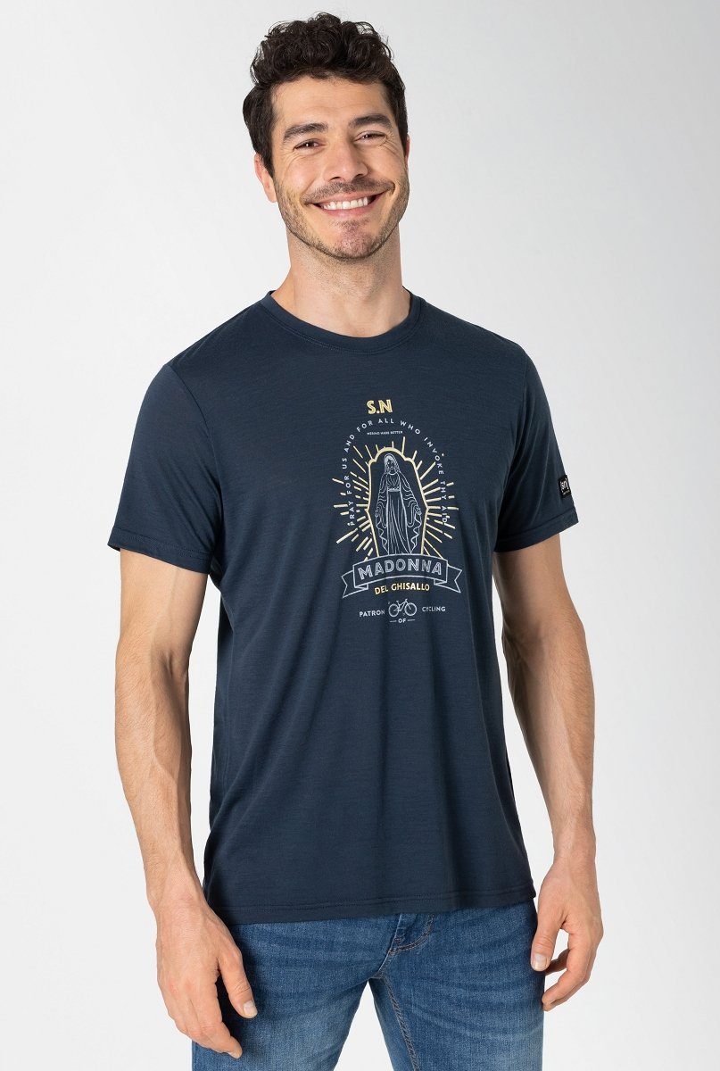 Print-Shirt Merino-Materialmix SANTA M SUPER.NATURAL PATRONA Grey/Gold Blueberry/Vapor T-Shirt bequemer Merino TEE