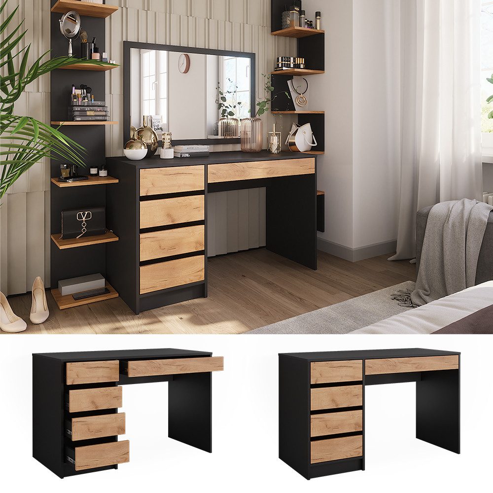 Vicco Schminktisch Sherry, Anthrazit/Goldkraft Eiche/Goldkraft Eiche, 120 x 75 cm ohne... (1-St)