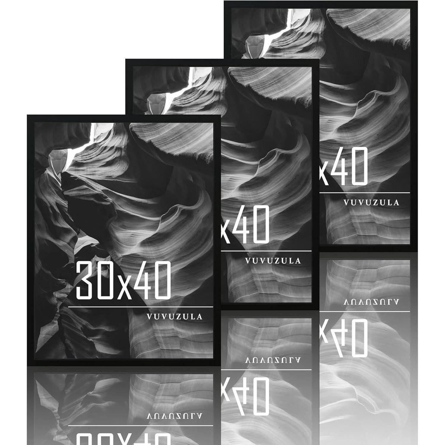 LuxusKollektion Bilderrahmen-Set Bilderrahmen 3er Set Holz MDF Fotorahmen Holzrahmen Schwarz 30x40cm, (1 St)