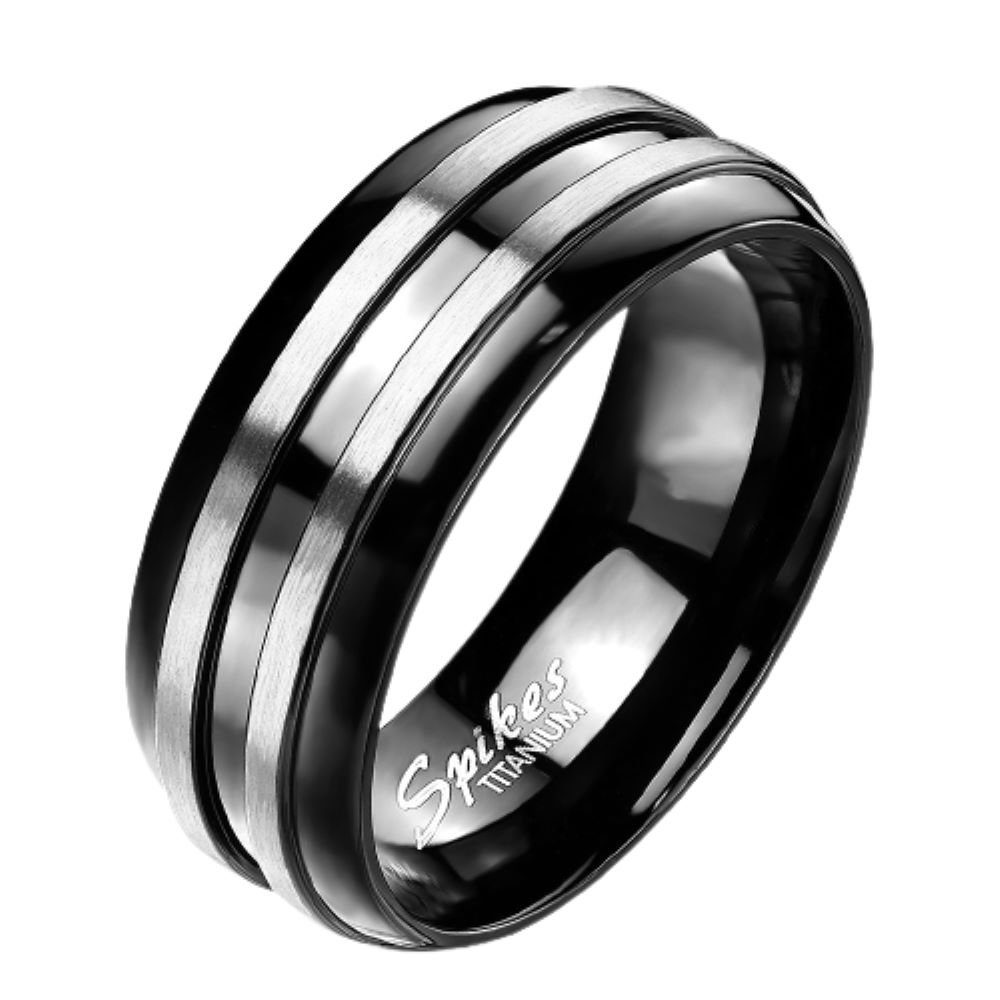 BUNGSA Fingerring 67 (21.3) Titan-Ring schwarz mit zwei silbernen Streifen Unisex (Ring, 1-tlg), Damen Herren