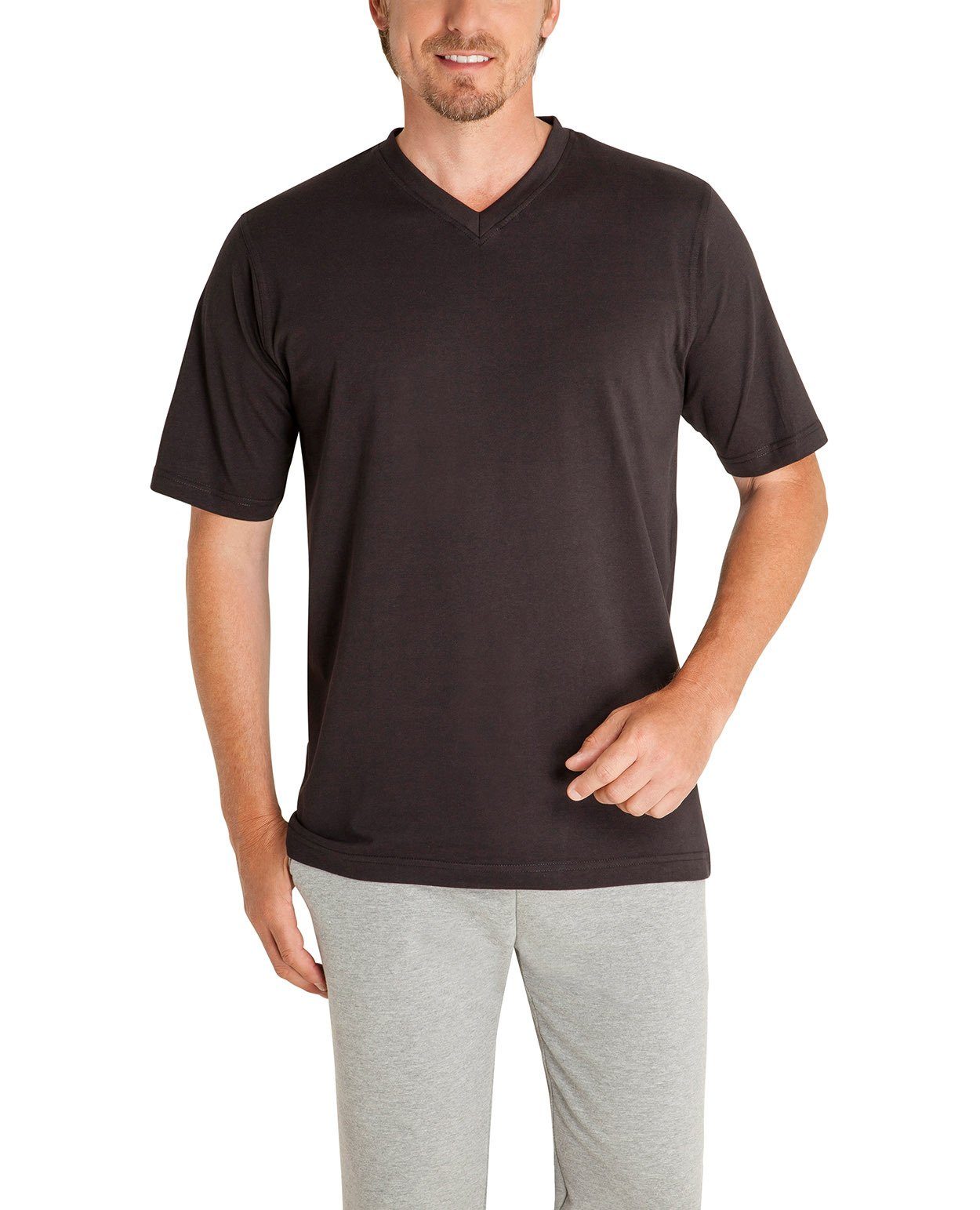 T-Shirt, Kurzarm T-Shirt - Basic, Hajo 2er Pack Schwarz Herren