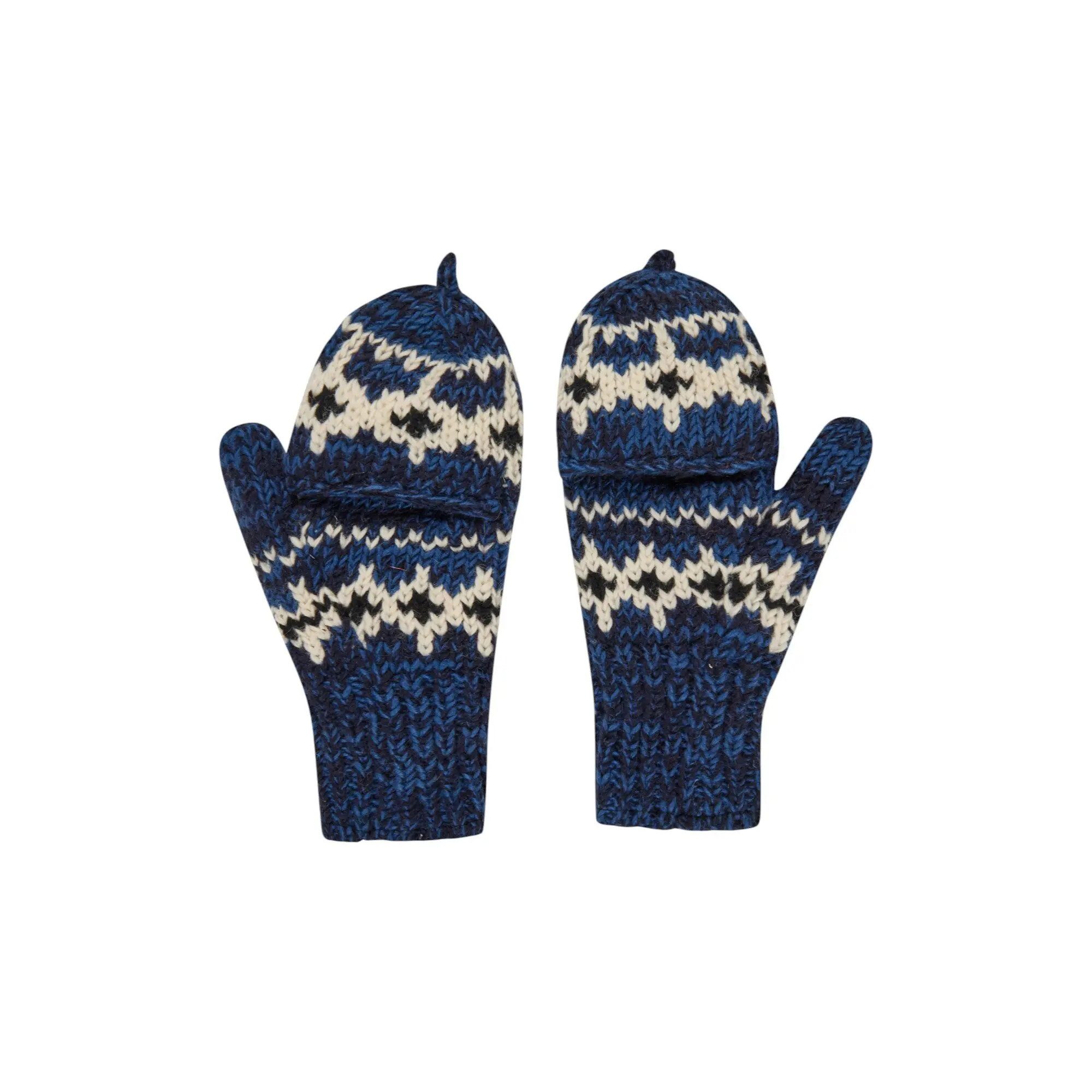 THC Natural Line Strickhandschuhe THC Klapphandschuhe 605 Norweger blau (1-St., 1 Paar) abklappbare Fingerspitzen