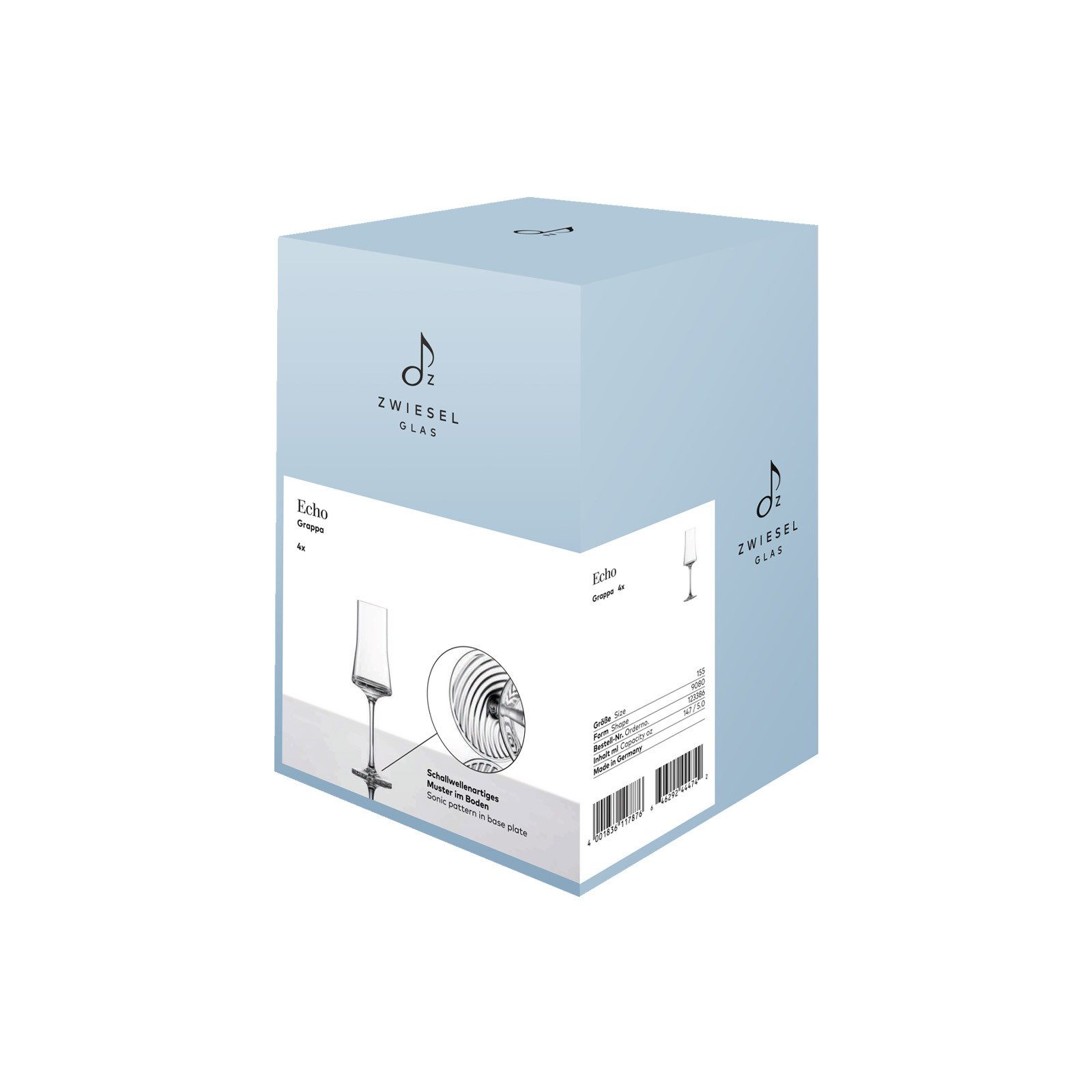 Zwiesel Glas Schnapsglas ECHO Grappagläser 147 ml 4er Set, 4-tlg., Glas