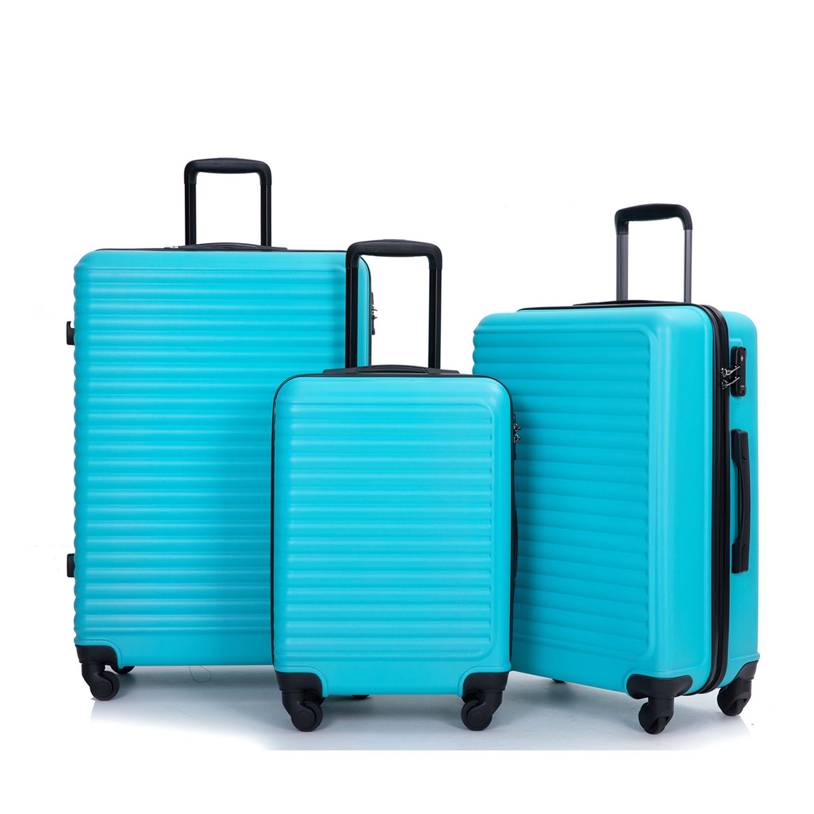 Ulife Trolleyset ABS-Material, Rollen, tlg., TSA mit Kofferset-Reisekoffer, Hartschalen-Trolley (Set, Hellgrün 4 Set), 3 Zollschloss
