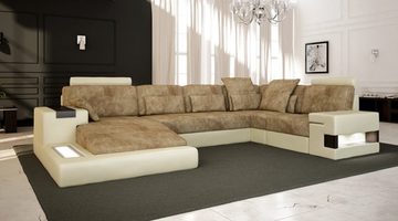 BULLHOFF Wohnlandschaft XXL Wohnlandschaft Designsofa Ecksofa Leder/Stoff Sofa U-Form Eckcouch LED Couch XXL Ottomane weiß grau braun »HAMBURG « von BULLHOFF, made in Europe, das "ORIGINAL"