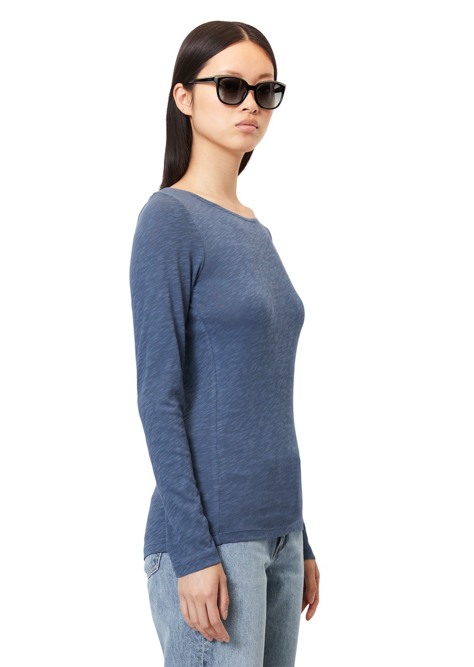 blau Cotton aus Jersey Marc Organic Langarmshirt Slub O'Polo