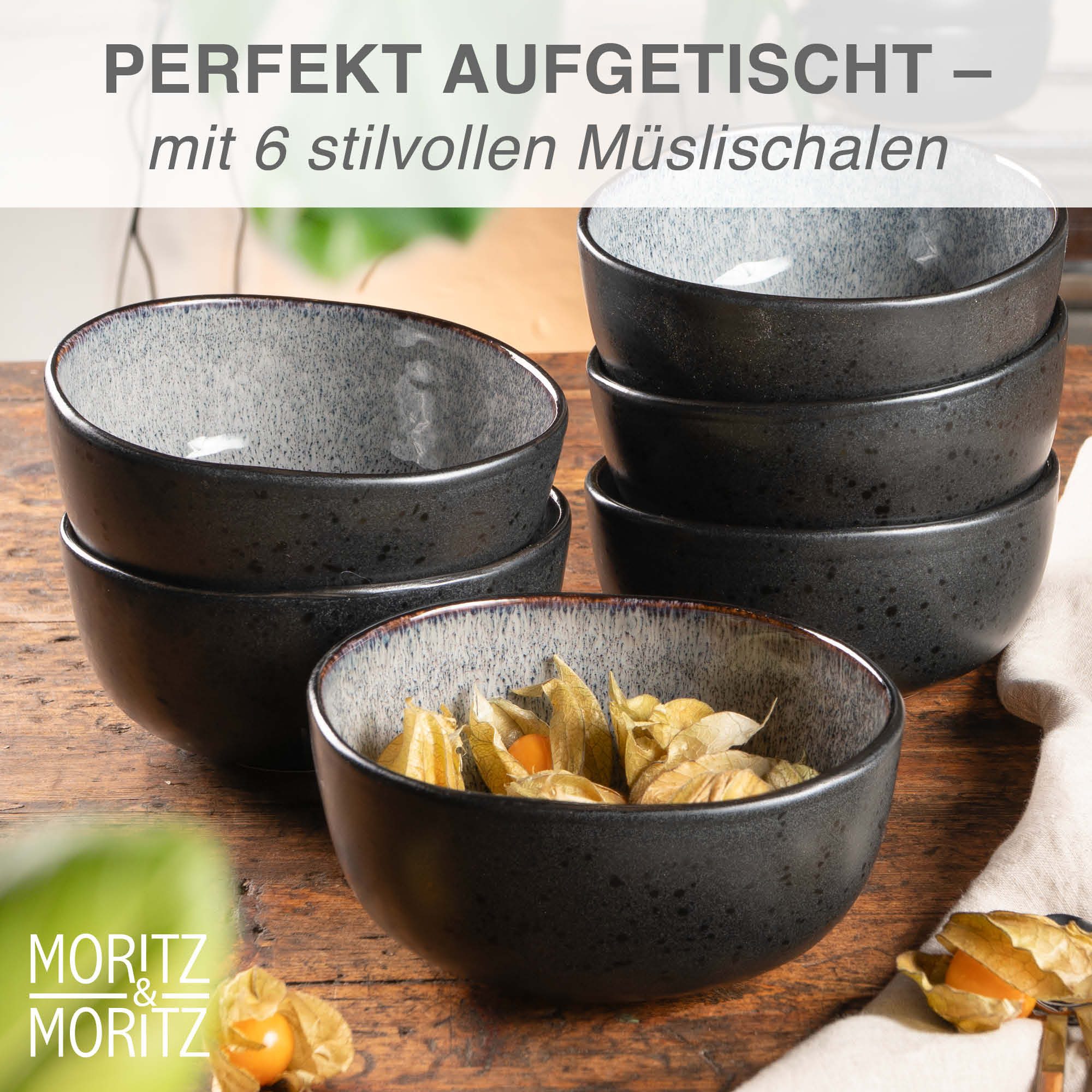 Moritz & Moritz Dessertschale ORGANIC reaktiv grau Müslibowl Set 6tlg., Steinzeug, (Set, 6-tlg), Müslibowls für 6 Personen