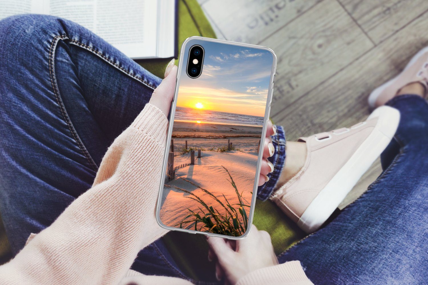 MuchoWow Handyhülle für Apple iPhone X Strand - Meer - Düne - Sonnenuntergang - Landschaft, Smartphone-Bumper, Print, Handy Schutzhülle Dünn