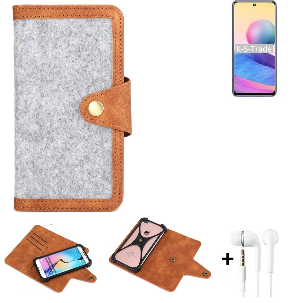 K-S-Trade Handyhülle für Xiaomi Redmi Note 10 5G, Handyhülle + Kopfhörer Schutzhülle Filz Hülle Kunstleder