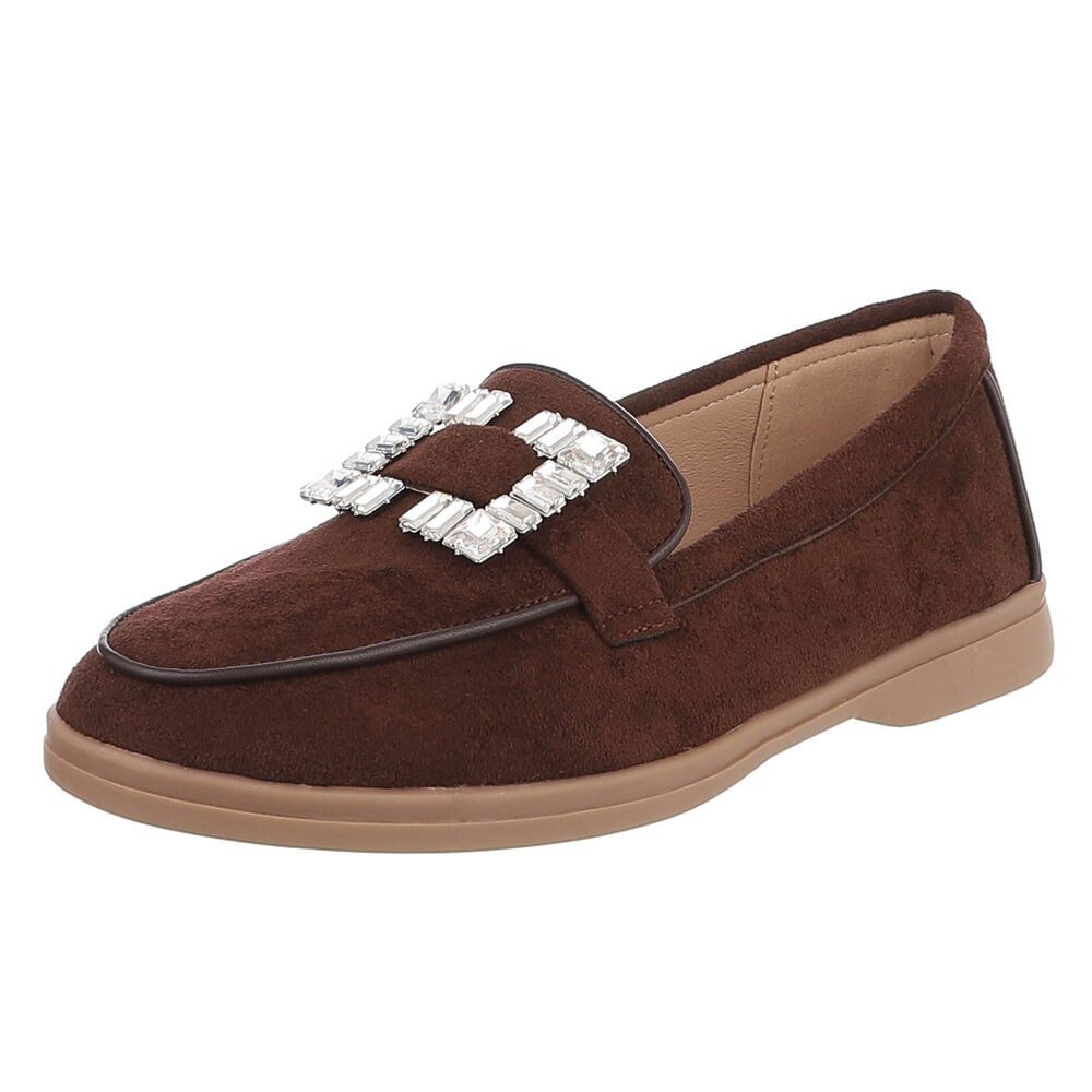 Ital-Design Eleganter Damenschuh mit Schnalle für Alltag und Freizeit Slipper (91409578) Blockabsatz Mokassins in Braun
